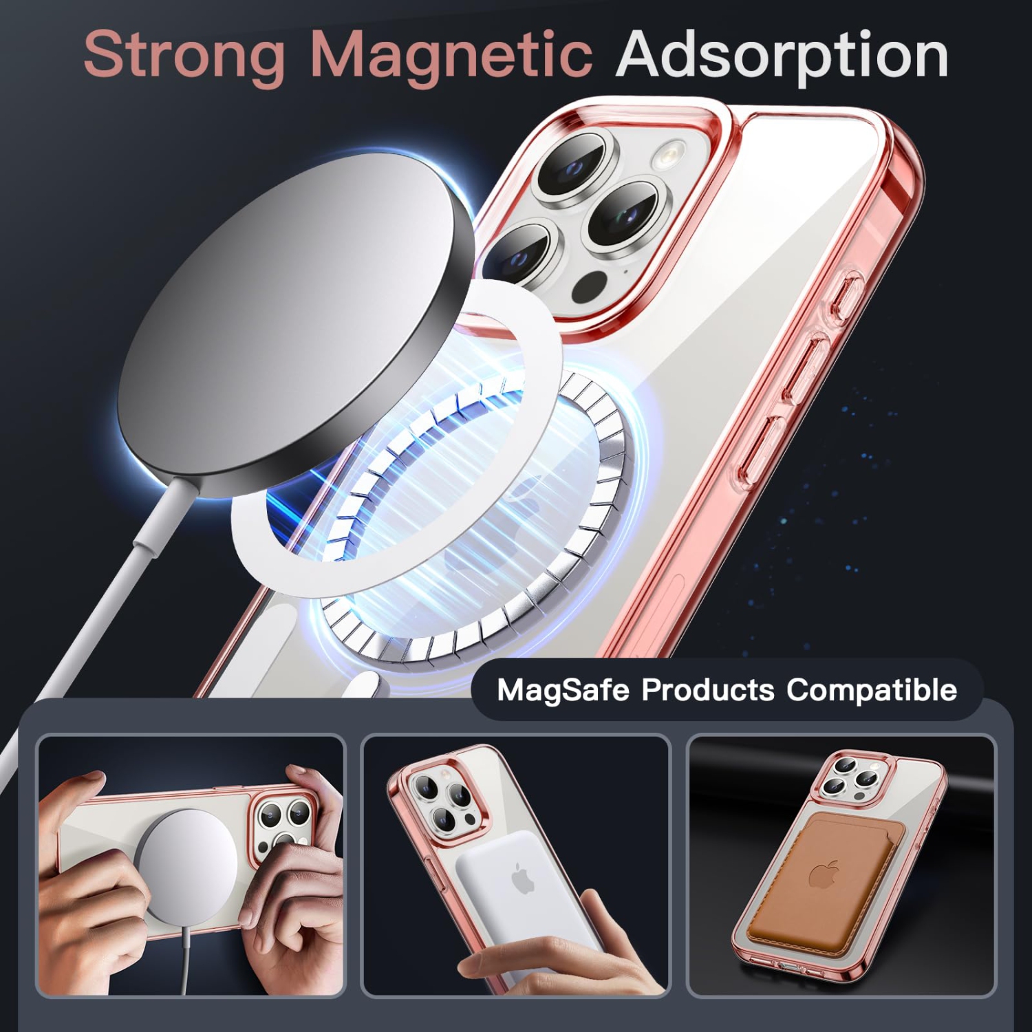 Magnetic Case for iPhone 15 Pro 6.1-Inch Compatible with MagSafe Wireless Charging, Shockproof Phone Bumper Cover, Anti-Scratch Clear Back