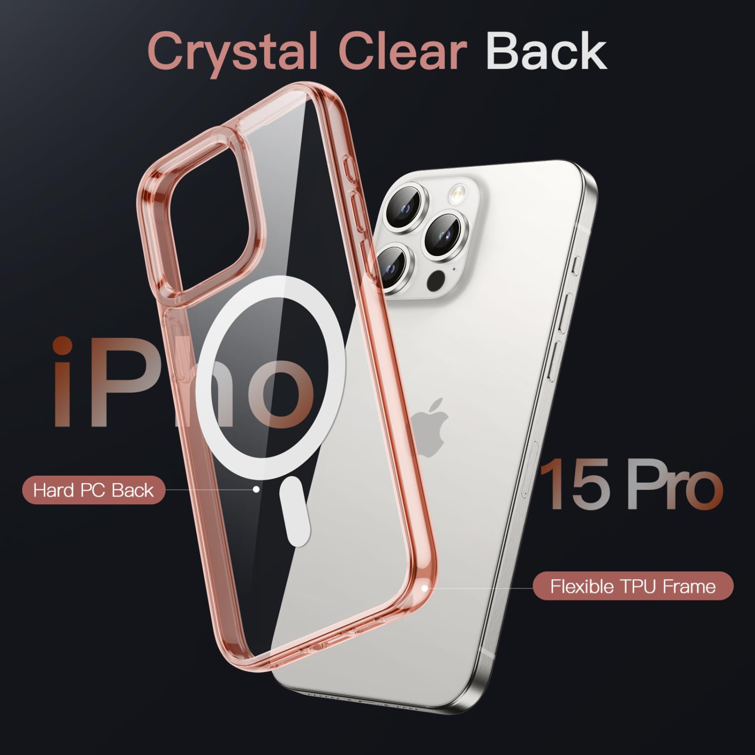 Magnetic Case for iPhone 15 Pro 6.1-Inch Compatible with MagSafe Wireless Charging, Shockproof Phone Bumper Cover, Anti-Scratch Clear Back