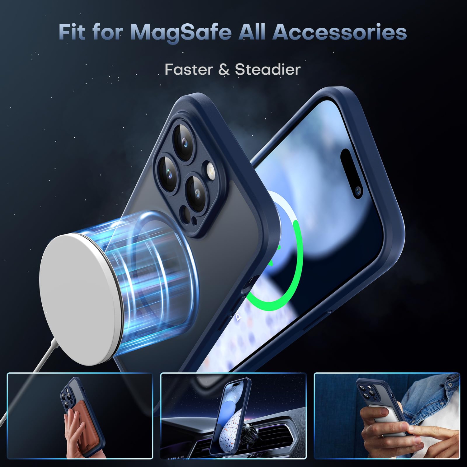 3 in 1 Magnetic for iPhone 15 Pro Max Case, Upgraded Full Camera Protection with 2 Screen Protector, Fit for MagSafe,Translucent Matte Back Phone