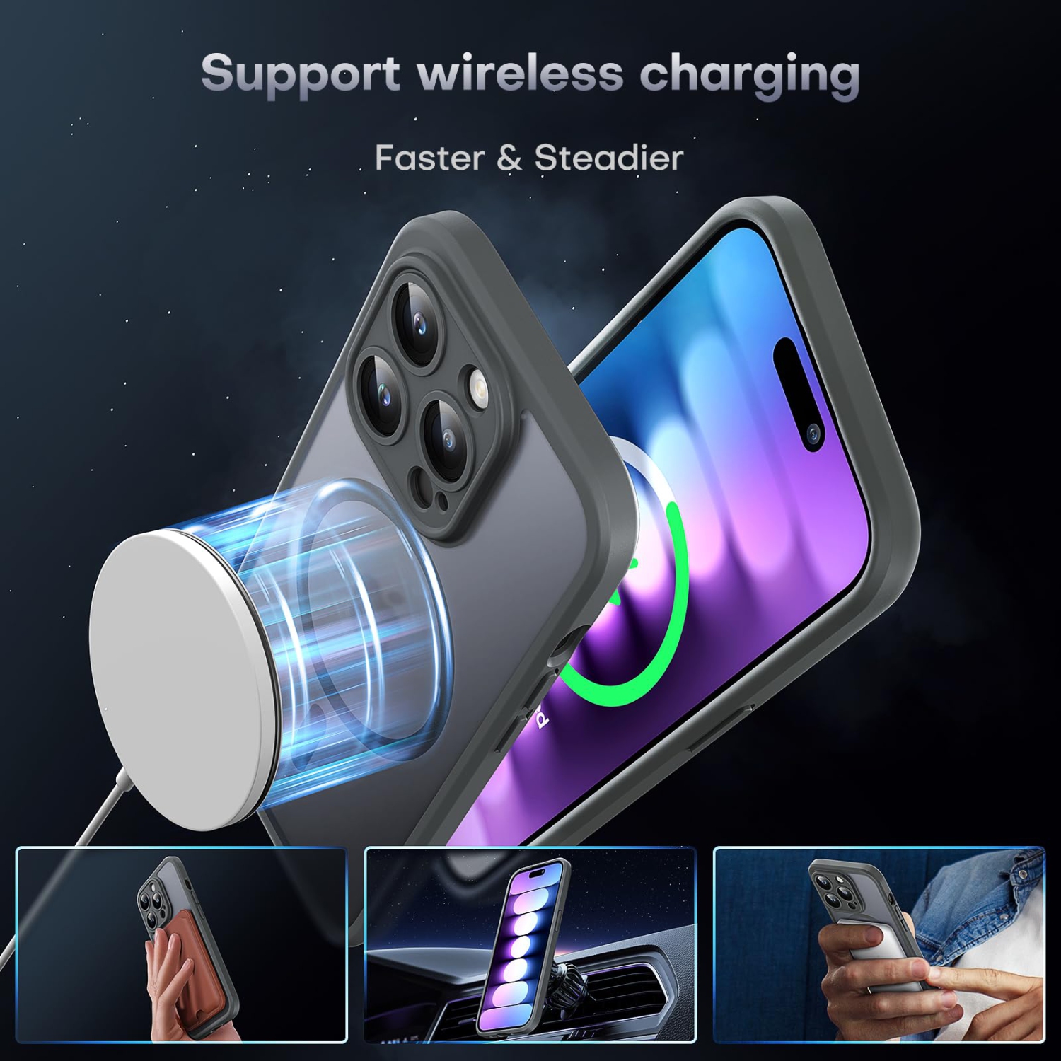 3 in 1 Magnetic for iPhone 15 Pro Max Case, Upgraded Full Camera Protection with 2 Screen Protector, Fit for MagSafe,Translucent Matte Back Phone