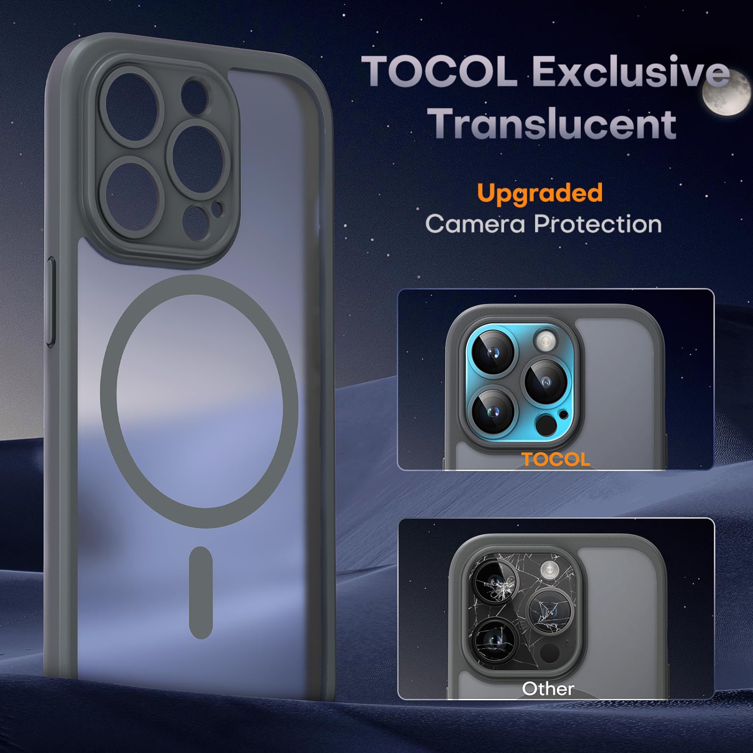 3 in 1 Magnetic for iPhone 15 Pro Max Case, Upgraded Full Camera Protection with 2 Screen Protector, Fit for MagSafe,Translucent Matte Back Phone