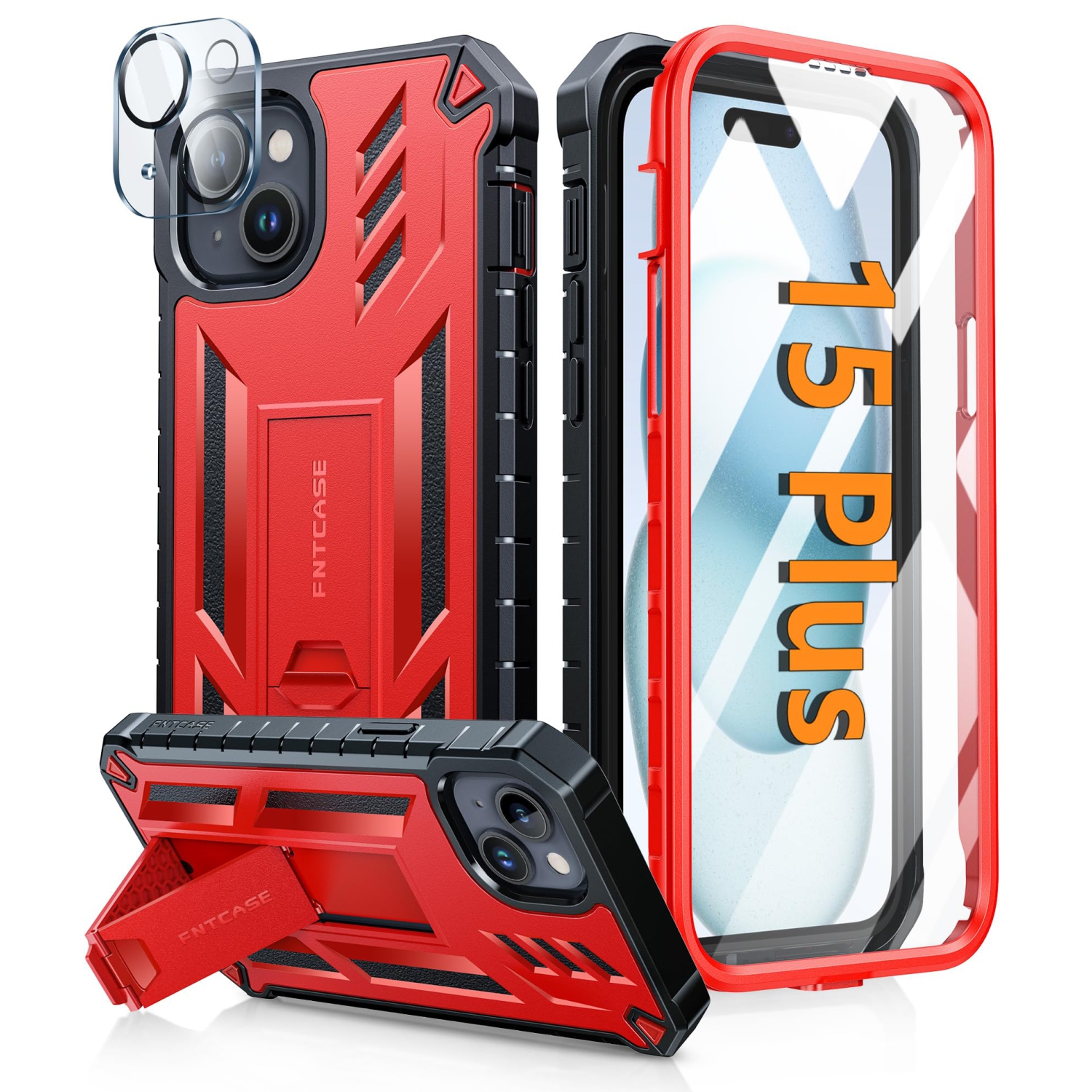 for iPhone 15 Plus Case: Military Grade Rugged Cell Phone Cover with Kickstand | Shockproof TPU Protection Bumper Matte Textured Design for iPhone 15