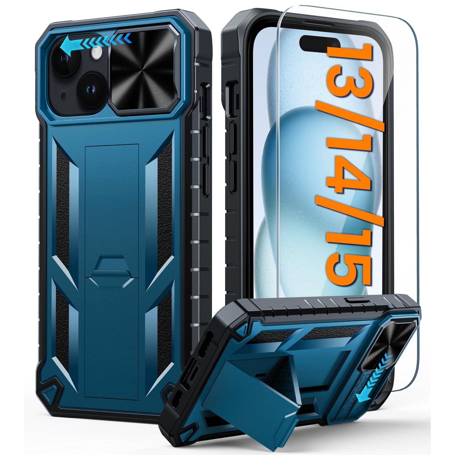 for iPhone 15 Phone Case: for iPhone 15 | Military Grade Dropproof Cell Phone Cover with Kickstand & Slide | Heavy Duty Rugged Phonecase Bumper