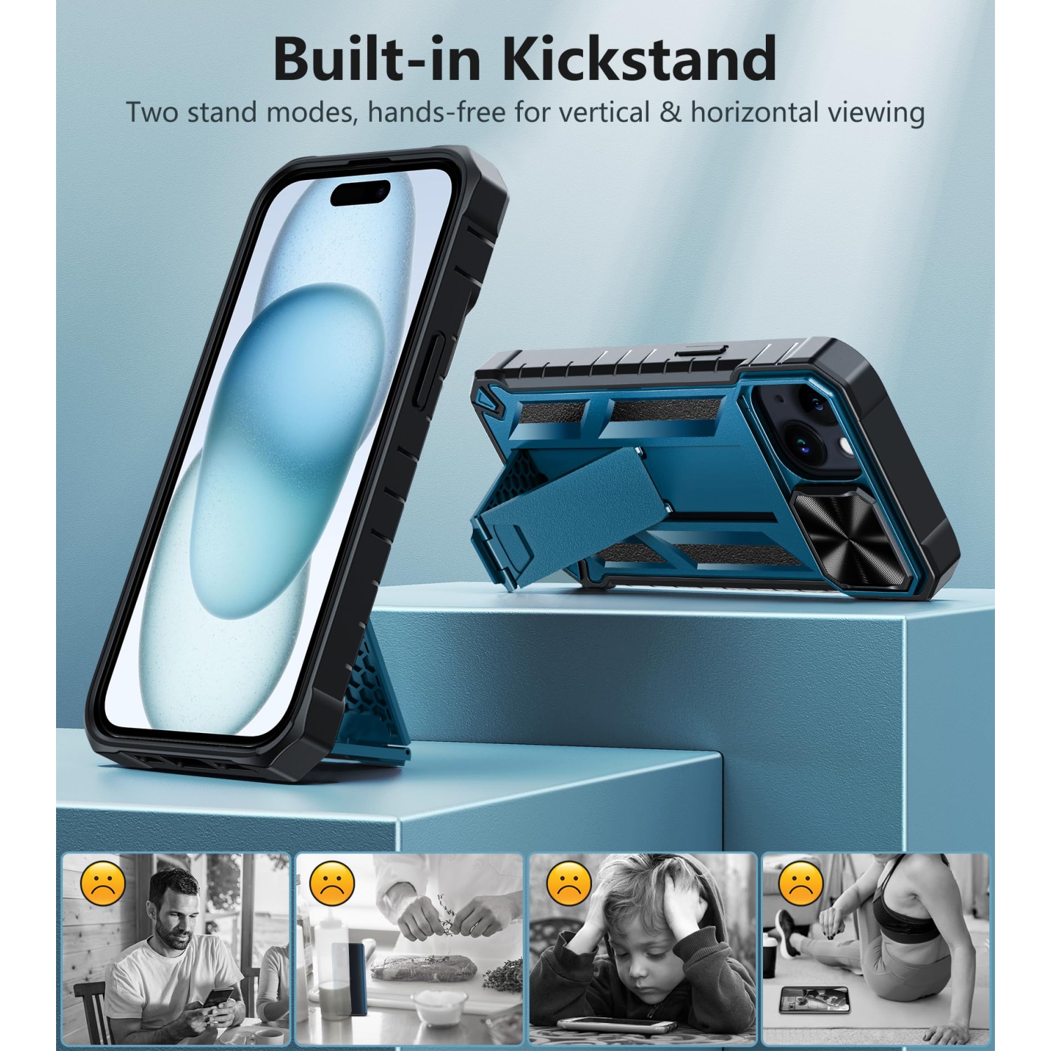 for iPhone 15 Phone Case: for iPhone 15 | Military Grade Dropproof Cell Phone Cover with Kickstand & Slide | Heavy Duty Rugged Phonecase Bumper