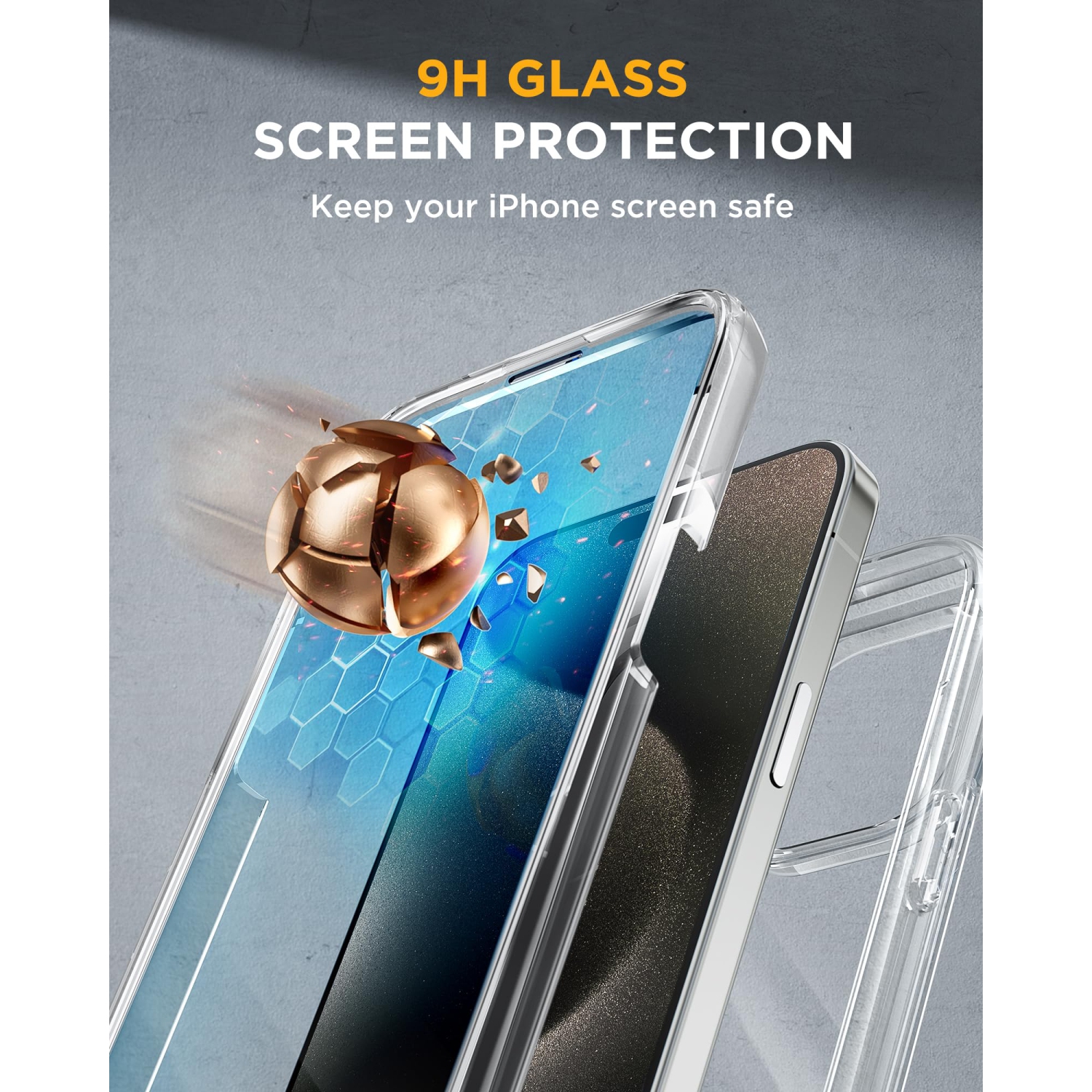 Glass Case for iPhone 15 Pro Max Case 6.7'', Full-Body Bumper Phone Case Cover with Built-in 9H Tempered Glass Screen Protector & Camera Lens