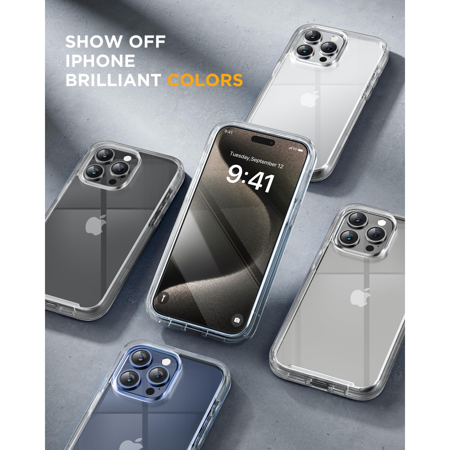 Glass Case for iPhone 15 Pro Max Case 6.7'', Full-Body Bumper Phone Case Cover with Built-in 9H Tempered Glass Screen Protector & Camera Lens