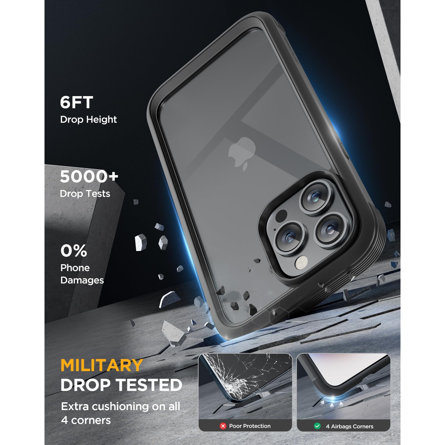 Glass Case for iPhone 15 Pro Max Case 6.7'', Full-Body Bumper Phone Case Cover with Built-in 9H Tempered Glass Screen Protector & Camera Lens