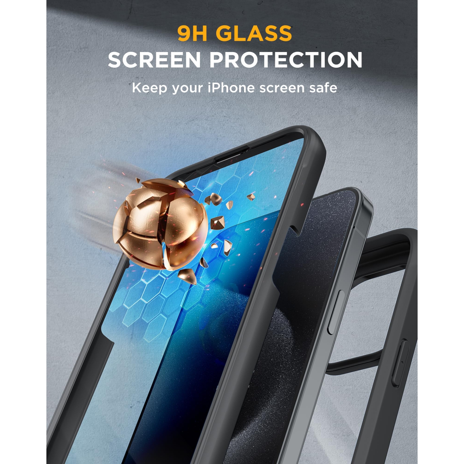 Glass Case for iPhone 15 Pro Max Case 6.7'', Full-Body Bumper Phone Case Cover with Built-in 9H Tempered Glass Screen Protector & Camera Lens