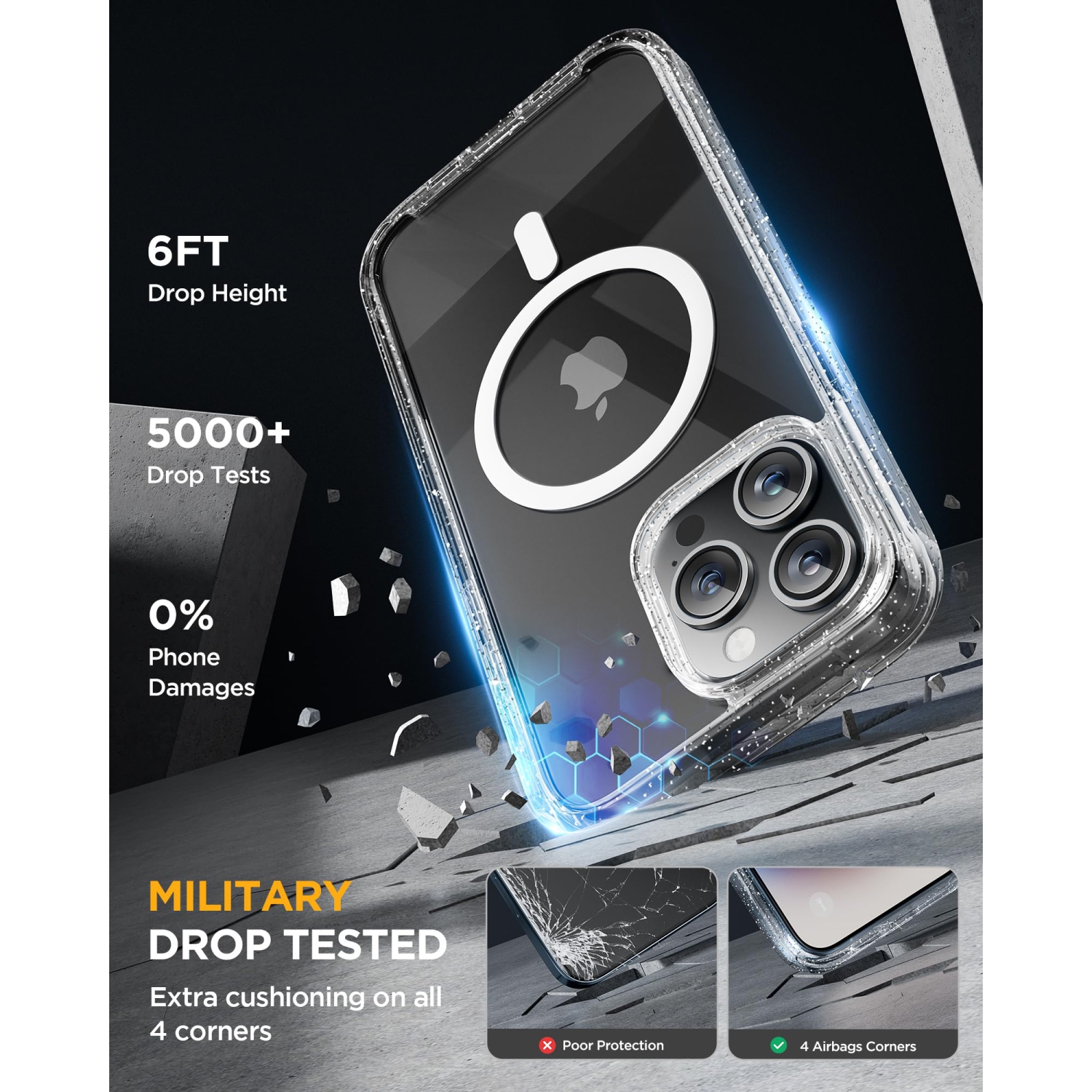 Magnétique pour étui iPhone 15 Pro Max 6,7 po compatible avec MagSafe complet Étui militaire résistant aux chutes 15 Pro Max avec protecteur d'écran