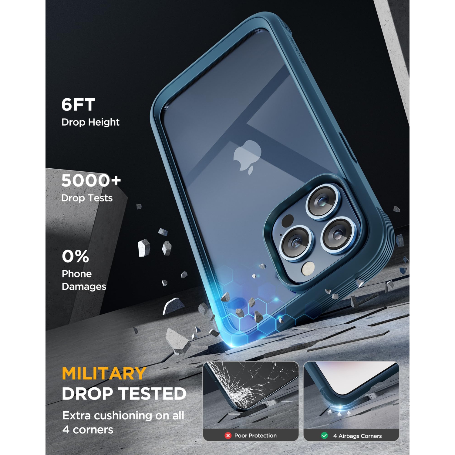 Glass Case for iPhone 15 Pro Max Case 6.7'', Full-Body Bumper Phone Case Cover with Built-in 9H Tempered Glass Screen Protector & Camera Lens