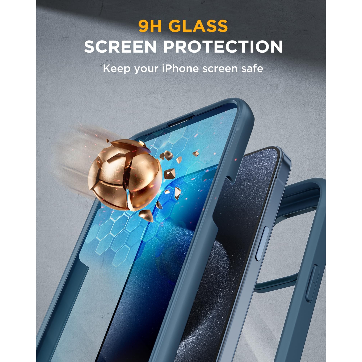 Glass Case for iPhone 15 Pro Max Case 6.7'', Full-Body Bumper Phone Case Cover with Built-in 9H Tempered Glass Screen Protector & Camera Lens