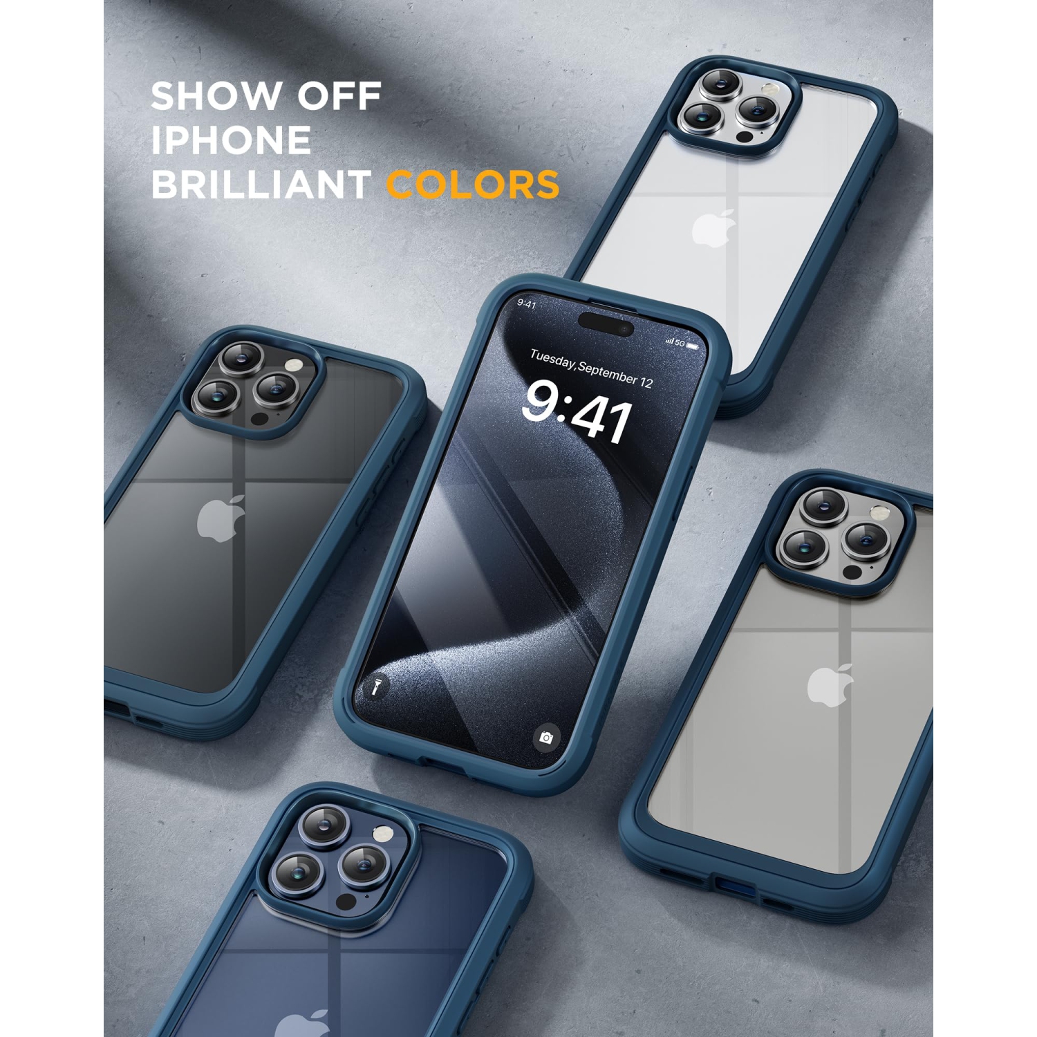 Glass Case for iPhone 15 Pro Max Case 6.7'', Full-Body Bumper Phone Case Cover with Built-in 9H Tempered Glass Screen Protector & Camera Lens