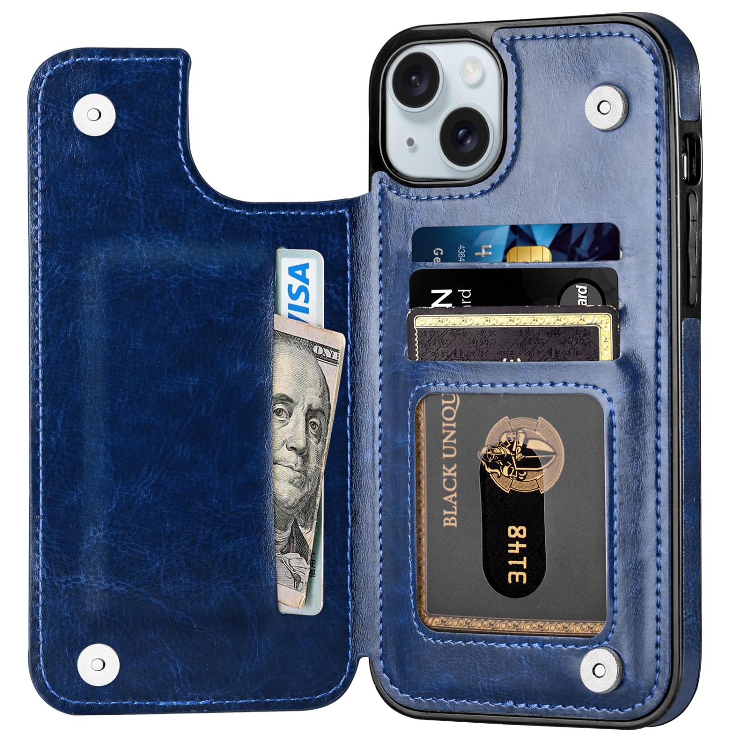 Conçu pour l'étui iPhone 15 plus, étui-portefeuille en cuir de polyuréthane de qualité supérieure pour iPhone 15 plus avec béquille pour porte-carte