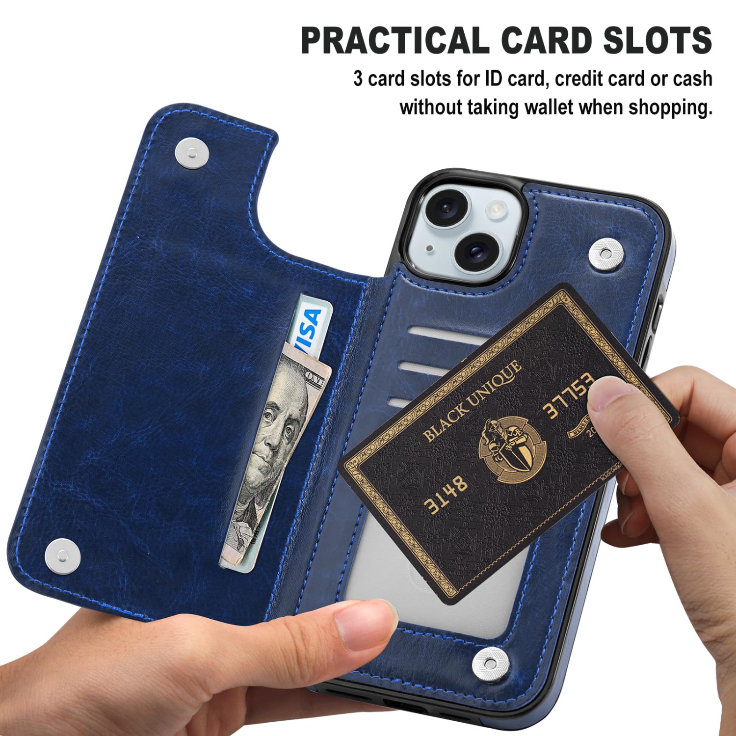 Conçu pour l'étui iPhone 15 plus, étui-portefeuille en cuir de polyuréthane de qualité supérieure pour iPhone 15 plus avec béquille pour porte-carte