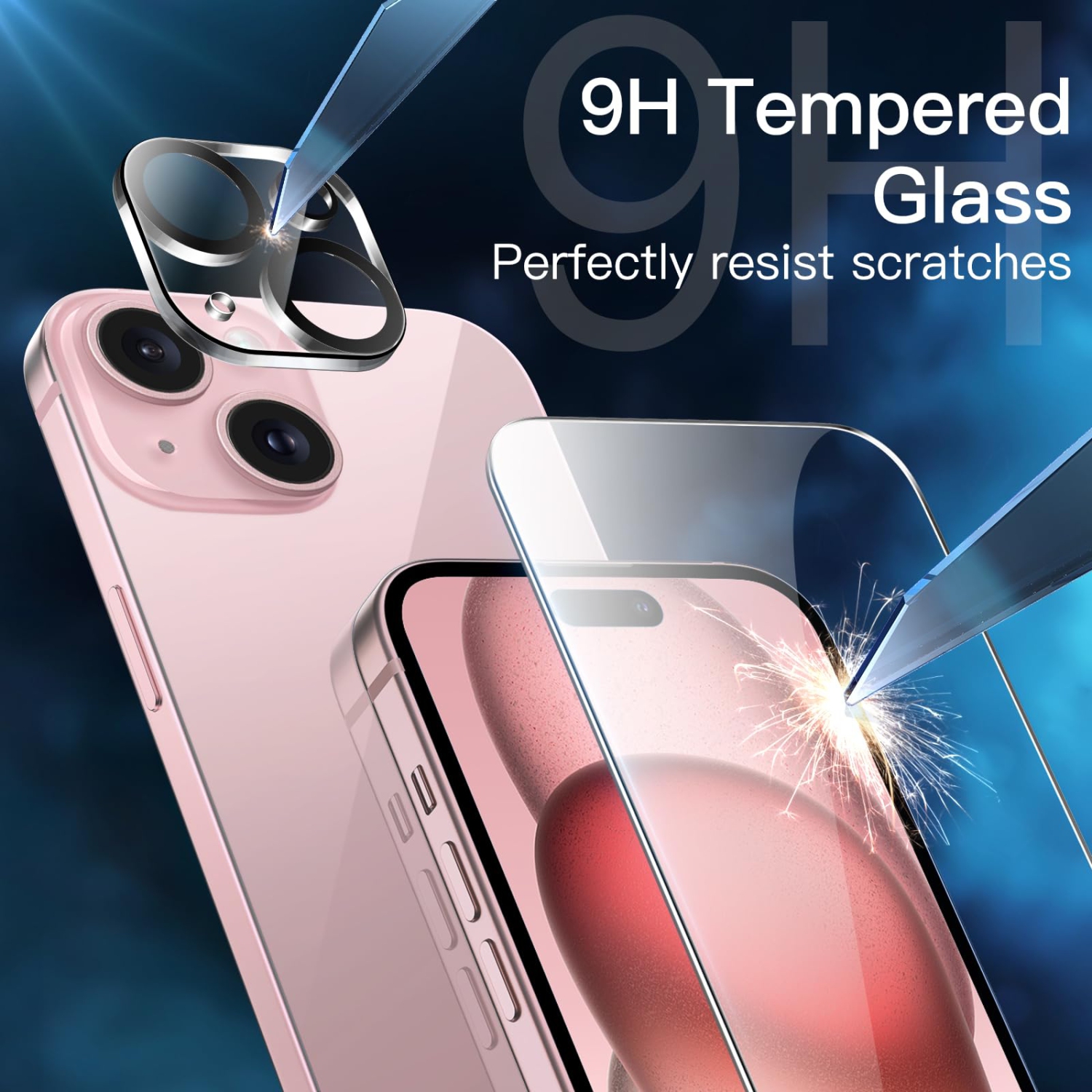 5 in 1 Matte Case for iPhone 15 Plus 6.7-Inch with 2-Pack Each Tempered Glass Screen Protector and Camera Lens Protector, Translucent Back Shockproof