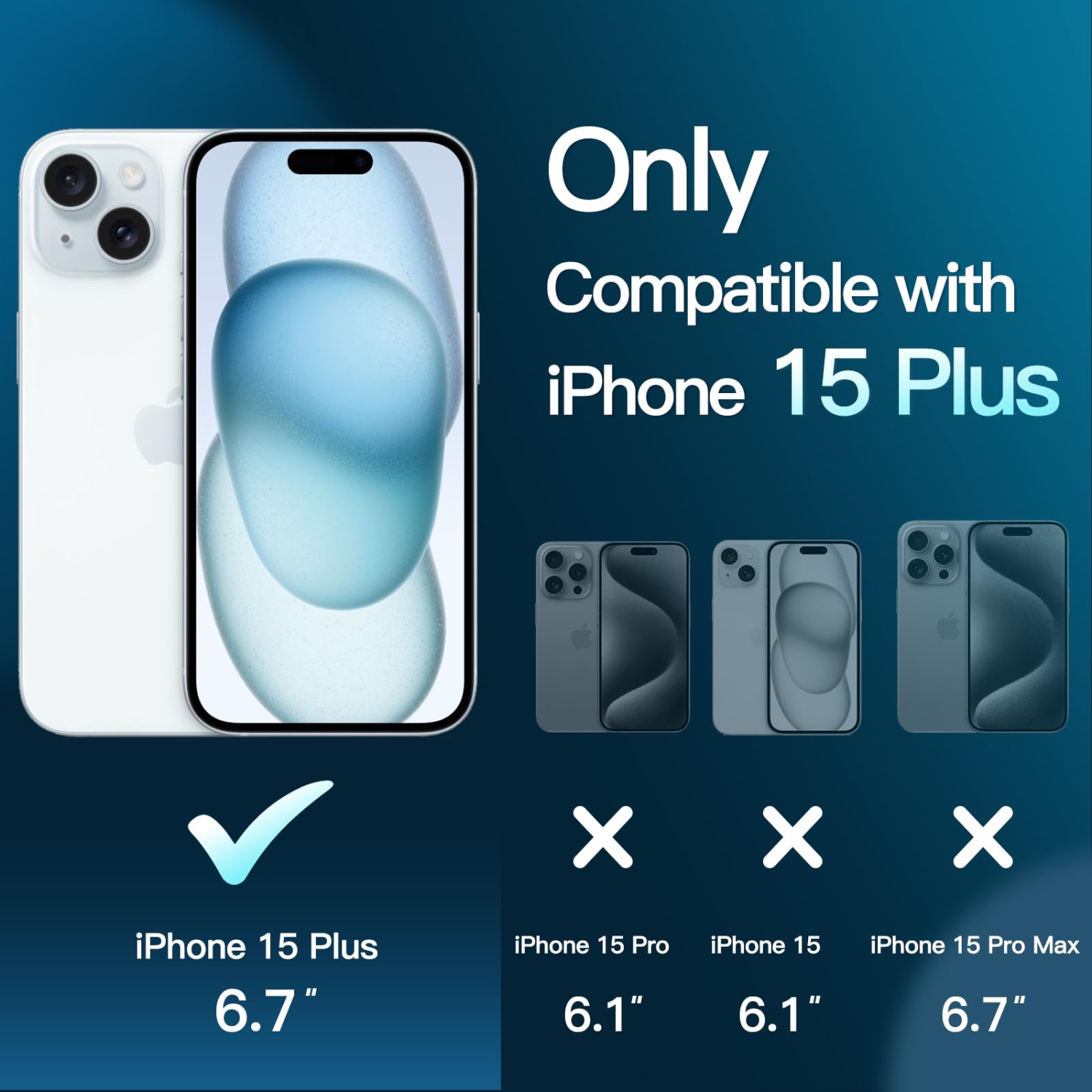 5 in 1 Matte Case for iPhone 15 Plus 6.7-Inch with 2-Pack Each Tempered Glass Screen Protector and Camera Lens Protector, Translucent Back Shockproof