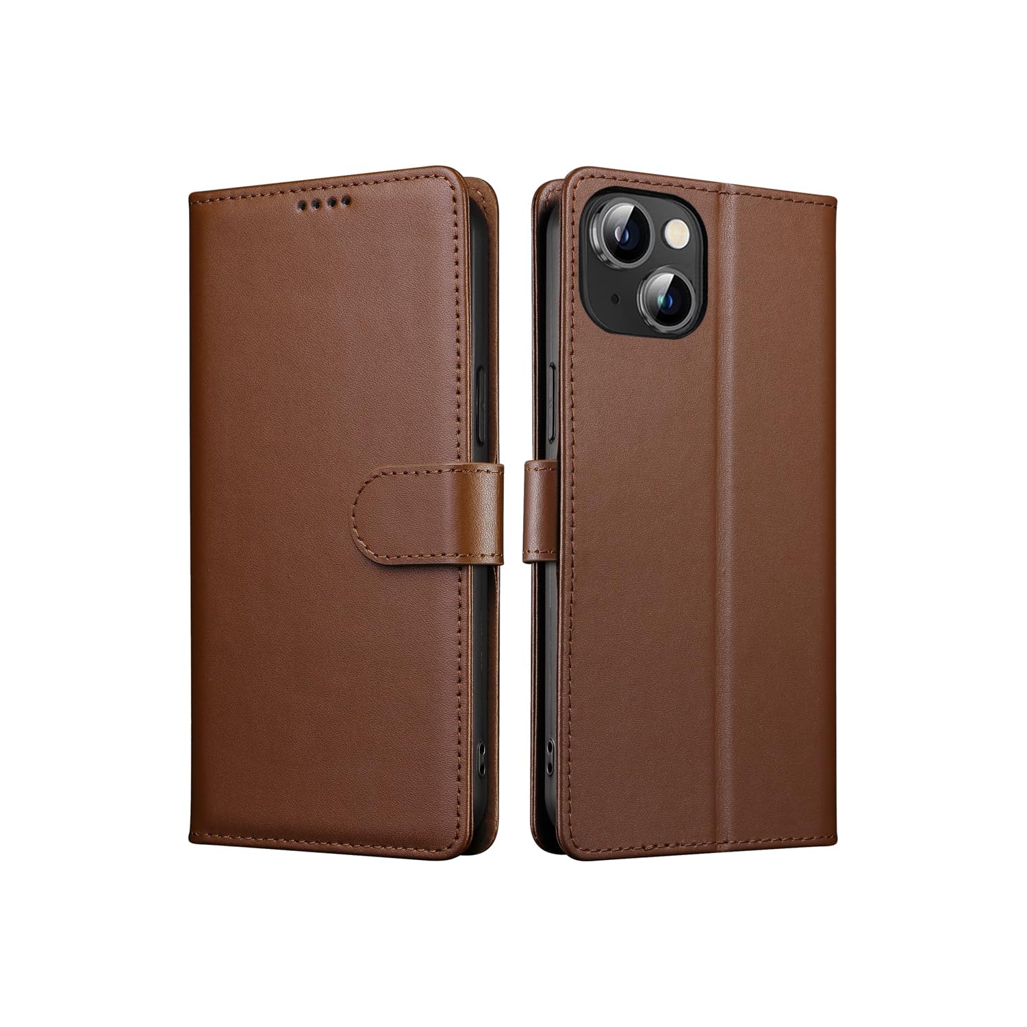 Étui portefeuille iPhone 15 plus en cuir véritable anti-vol RFID béquille fermoir magnétique solide fentes carte crédit protection iPhone 15 plus