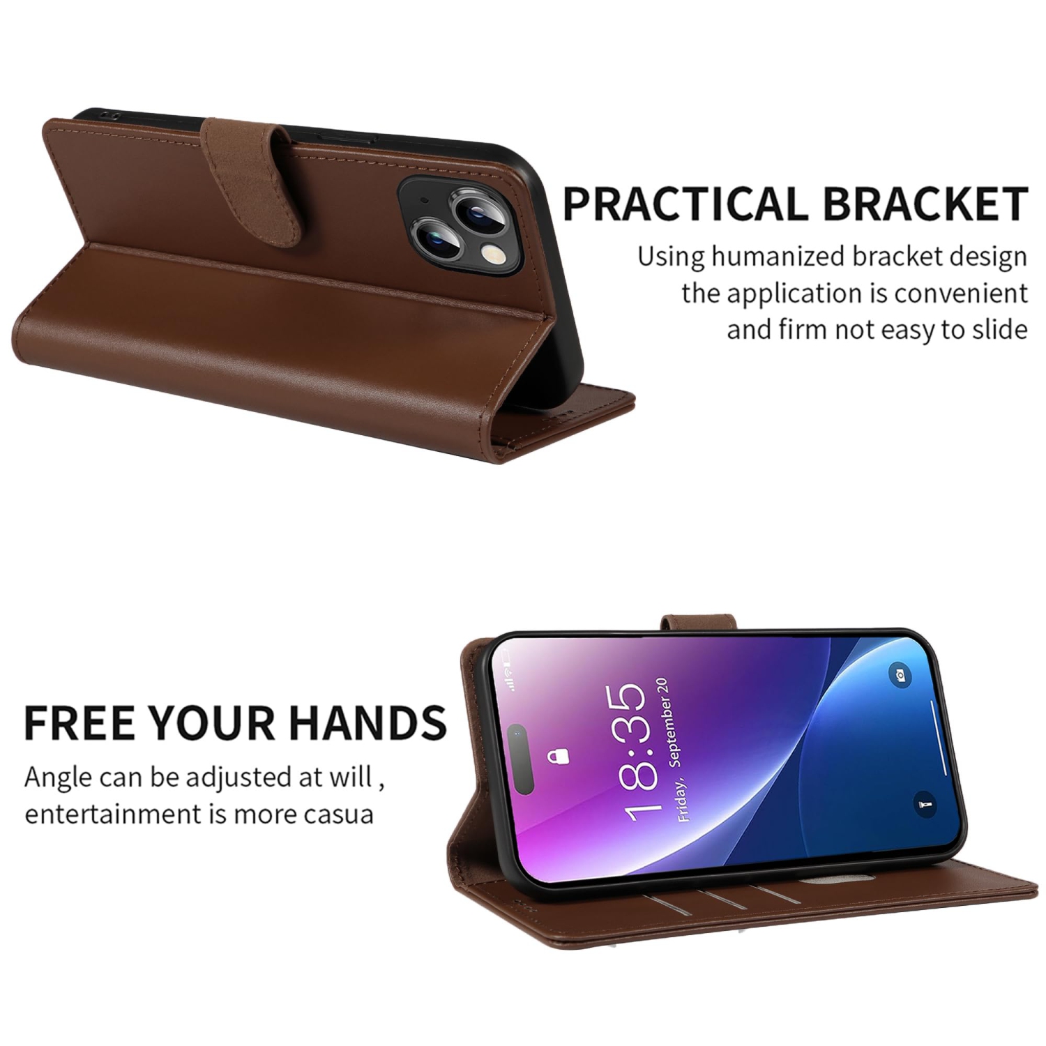 Étui portefeuille iPhone 15 plus en cuir véritable anti-vol RFID béquille fermoir magnétique solide fentes carte crédit protection iPhone 15 plus