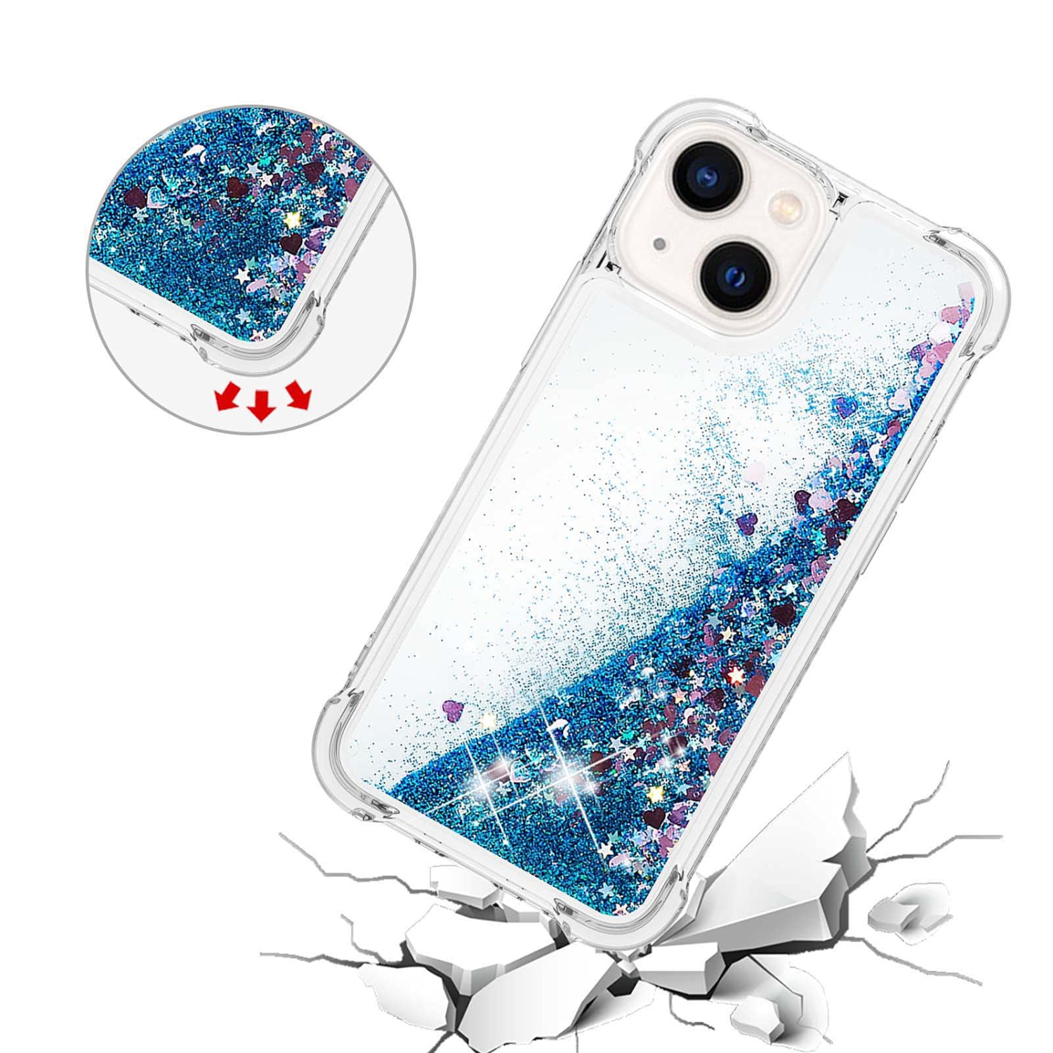 Case for iPhone 15 Plus 6.7", Bling Glitter Liquid Clear Case Floating Quicksand Shockproof Protective Sparkle Silicone Soft TPU Case for iPhone 15