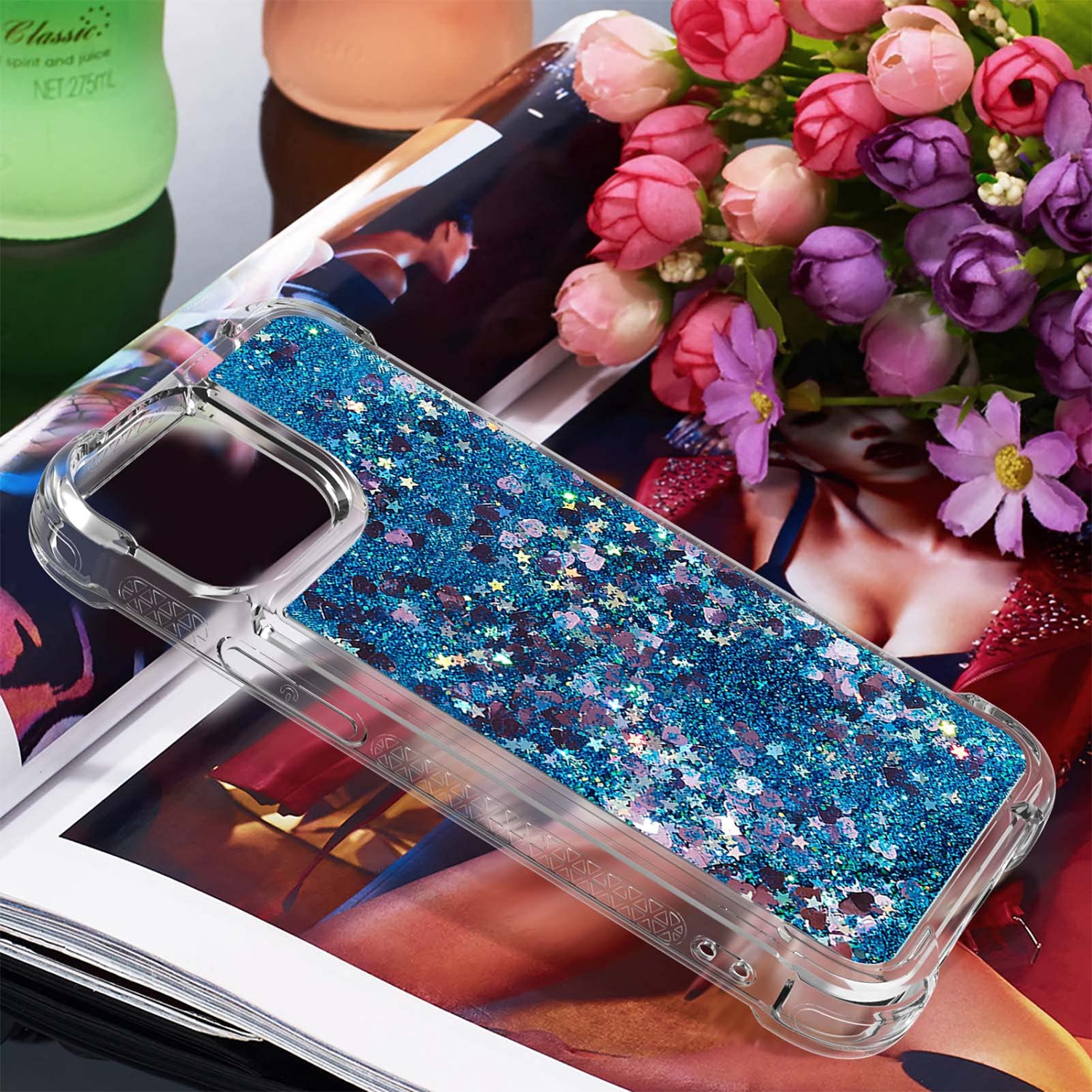 Case for iPhone 15 Plus 6.7", Bling Glitter Liquid Clear Case Floating Quicksand Shockproof Protective Sparkle Silicone Soft TPU Case for iPhone 15