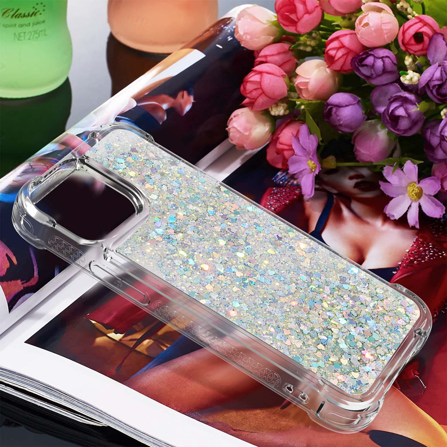 Case for iPhone 15 Plus 6.7", Bling Glitter Liquid Clear Case Floating Quicksand Shockproof Protective Sparkle Silicone Soft TPU Case for iPhone 15