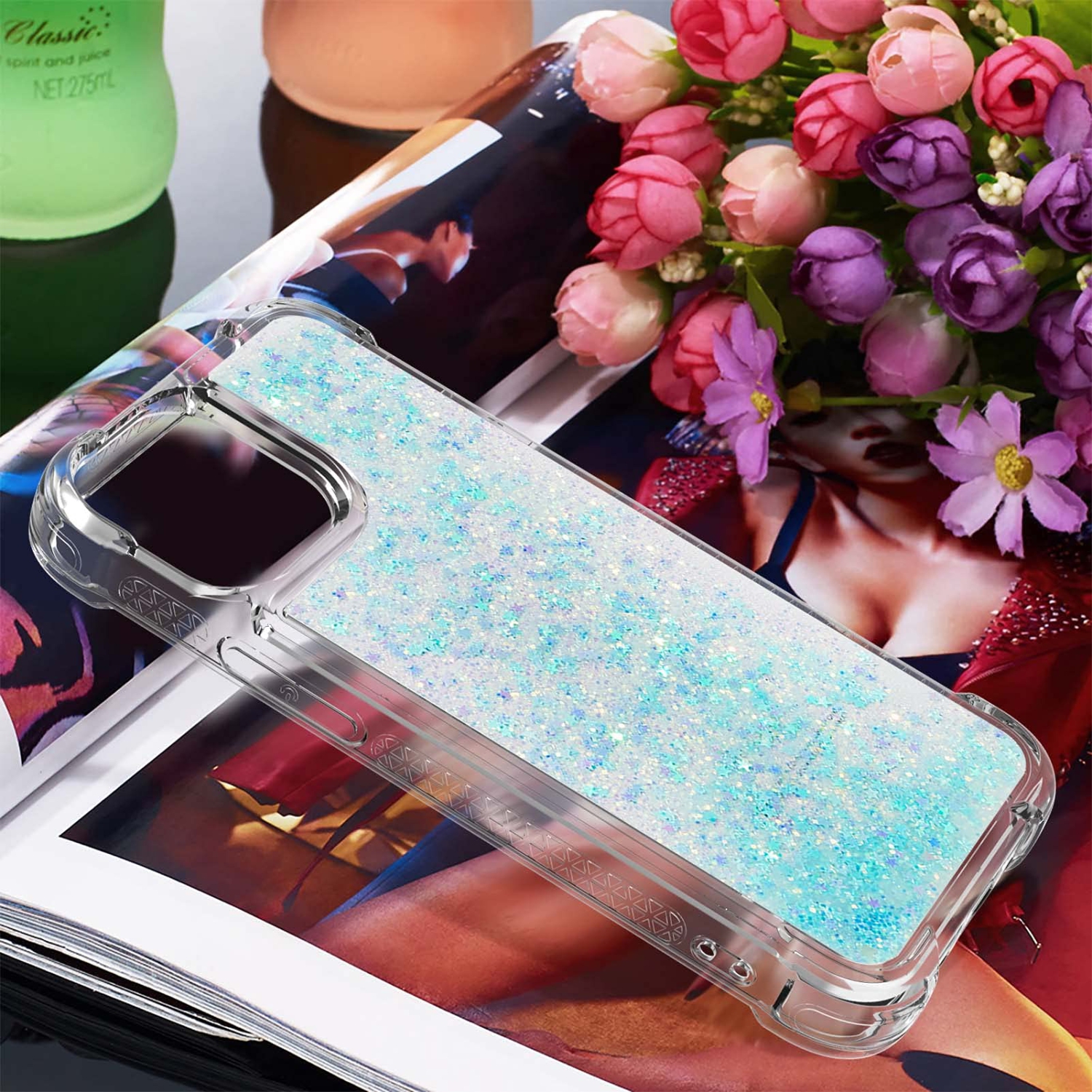 Case for iPhone 15 Plus 6.7", Bling Glitter Liquid Clear Case Floating Quicksand Shockproof Protective Sparkle Silicone Soft TPU Case for iPhone 15