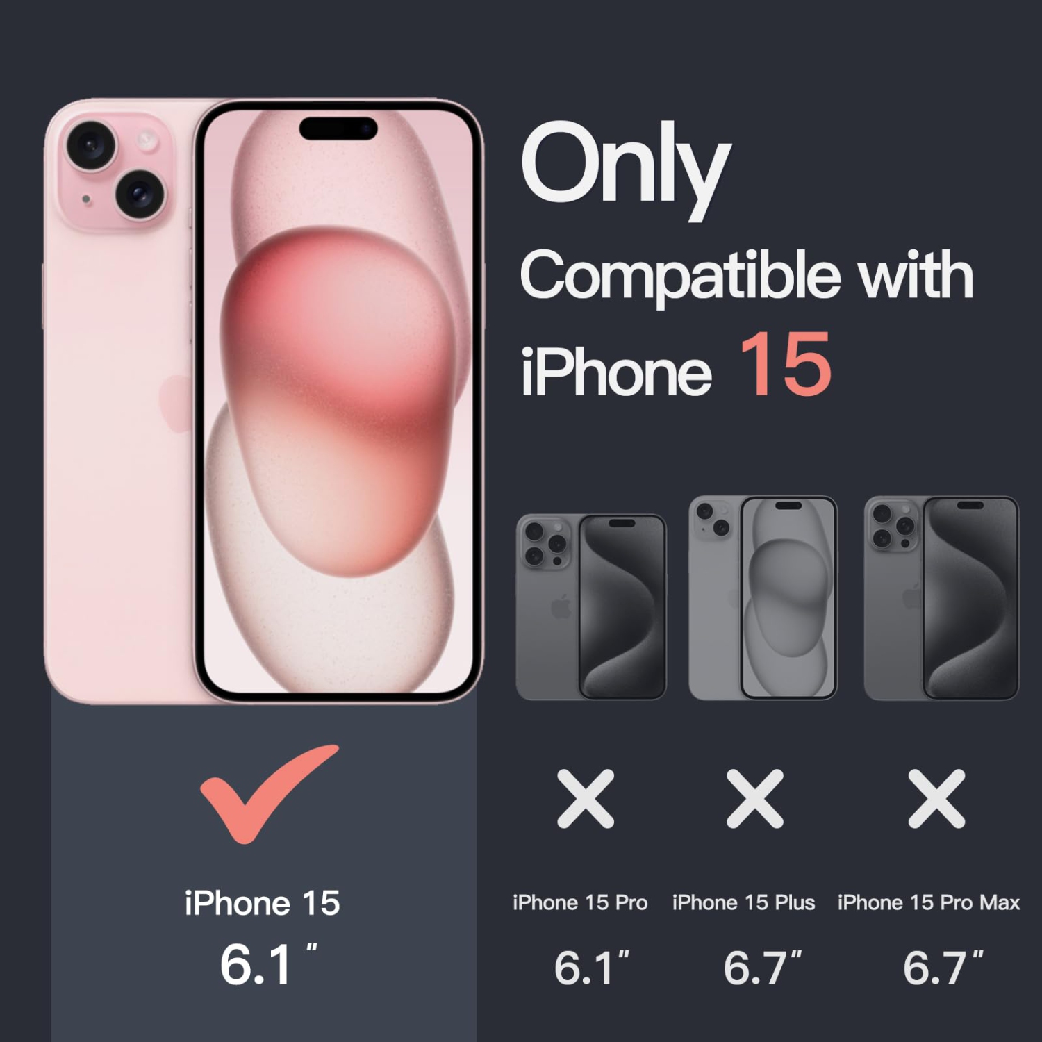 Étui pour iPhone 15 6,1 po, étui antichoc résistant au jaunissement, dos transparent antirayure