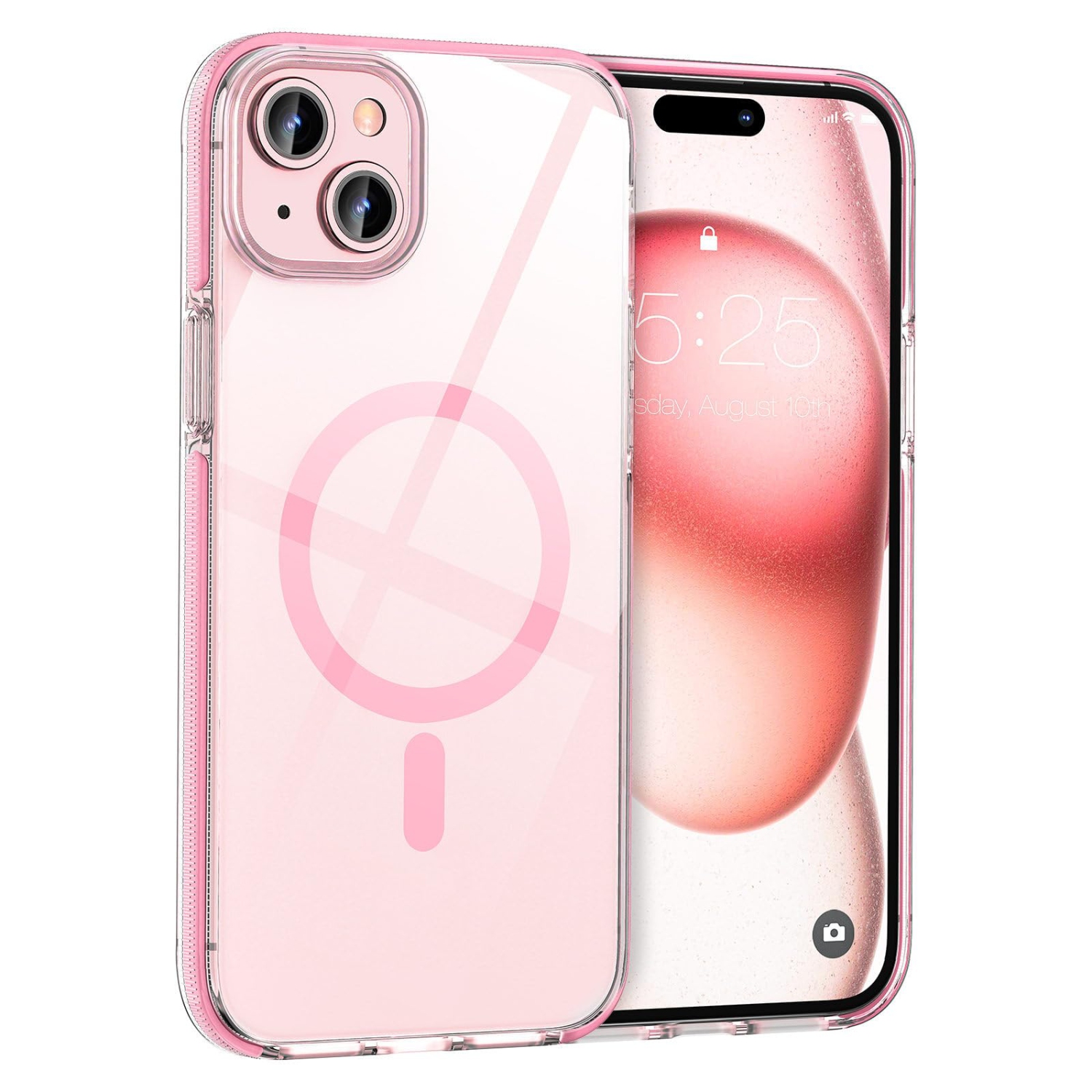 Magnetic Clear Cases for iPhone 15 Case, Compatible with MagSafe,Transparent Shockproof Thin Slim Bumper Phone Cover 6.1" 2023-Magnetic Pink