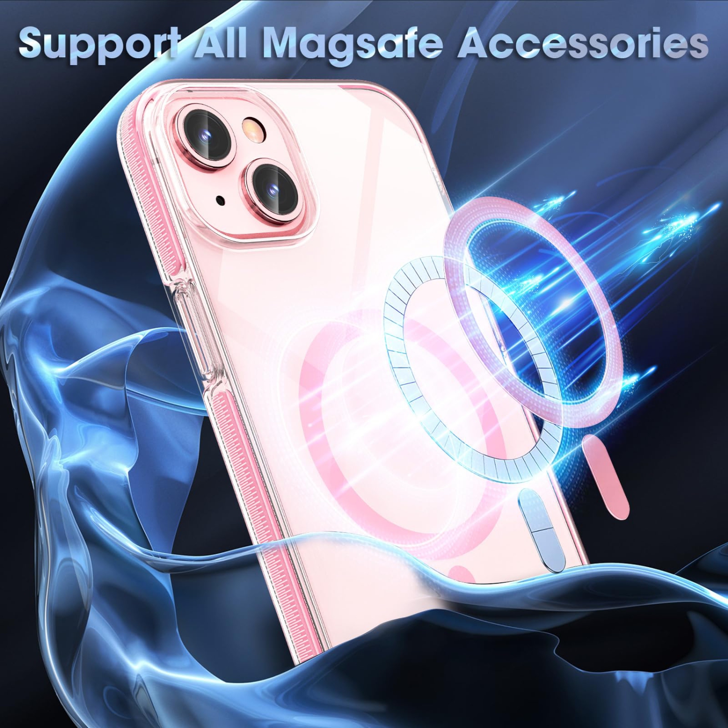 Magnetic Clear Cases for iPhone 15 Case, Compatible with MagSafe,Transparent Shockproof Thin Slim Bumper Phone Cover 6.1" 2023-Magnetic Pink