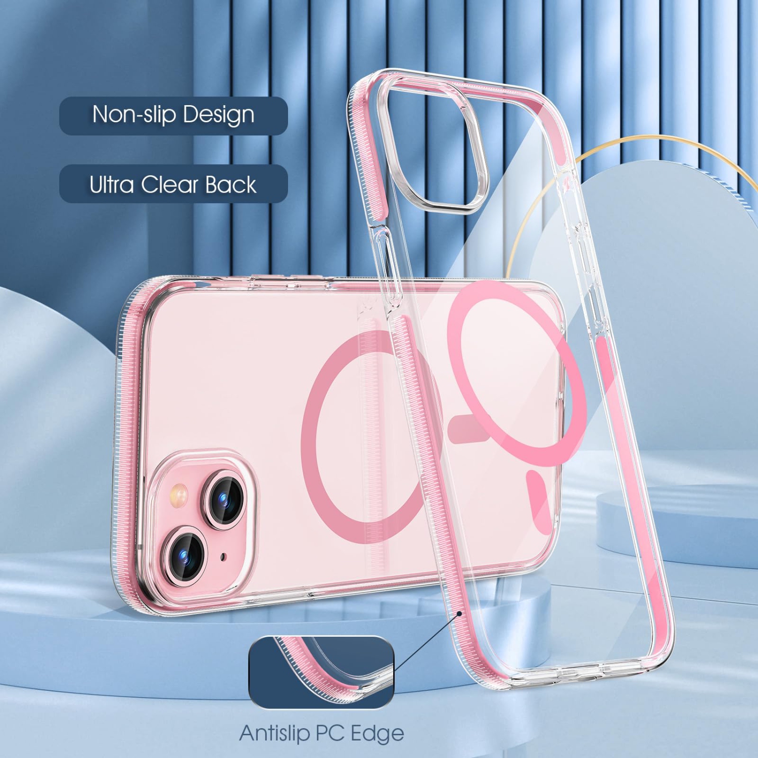 Magnetic Clear Cases for iPhone 15 Case, Compatible with MagSafe,Transparent Shockproof Thin Slim Bumper Phone Cover 6.1" 2023-Magnetic Pink