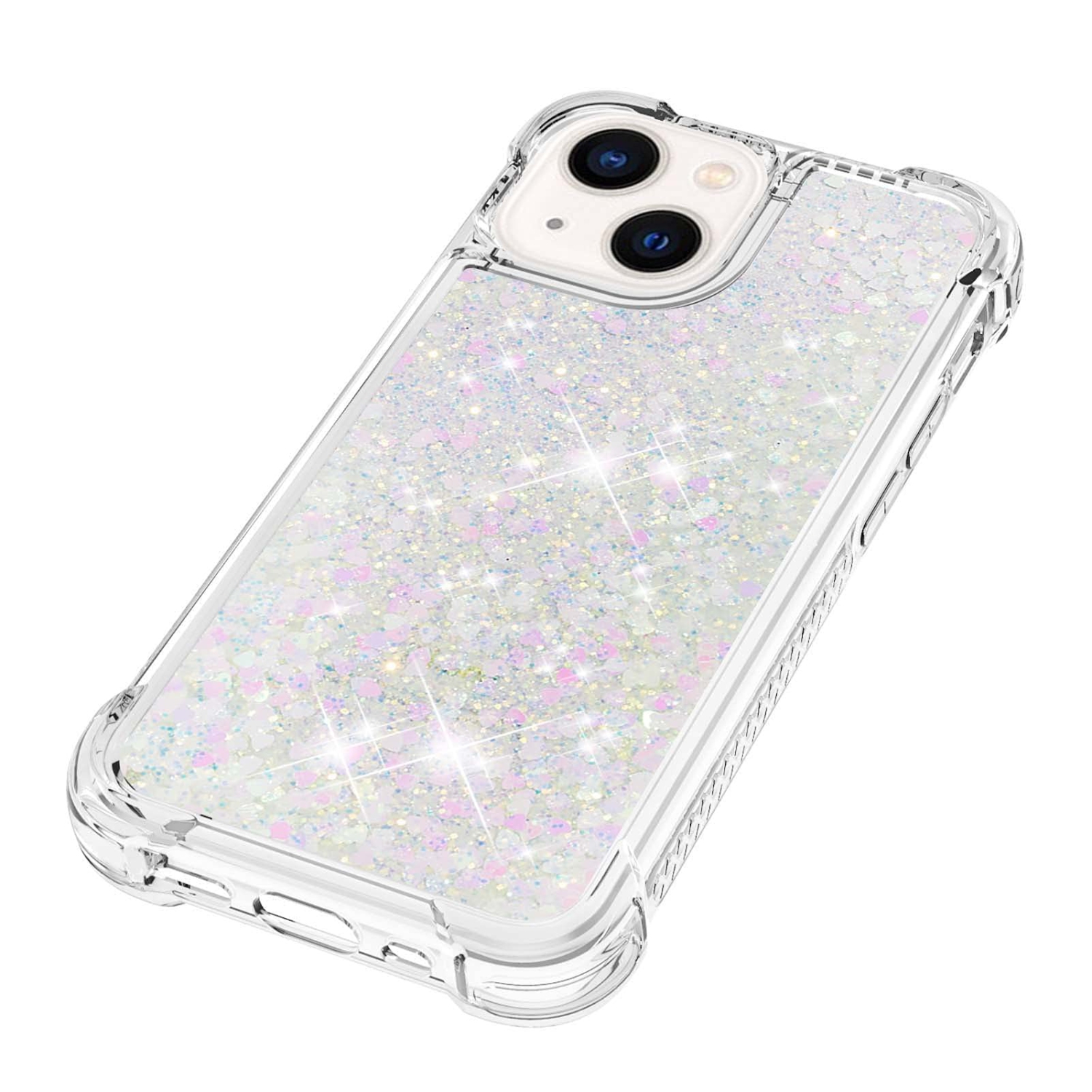 Étui pour iPhone de 15 6,1 po, étui liquide brillant liquide transparent flottant Quicksand antichoc protecteur silicone scintillant Étui souple en