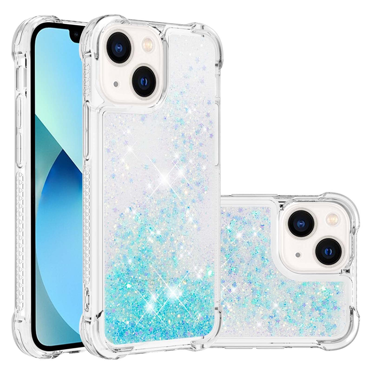 Case for iPhone 15 6.1", Bling Glitter Liquid Clear Case Floating Quicksand Shockproof Protective Sparkle Silicone Soft TPU Case for iPhone 15 6.1