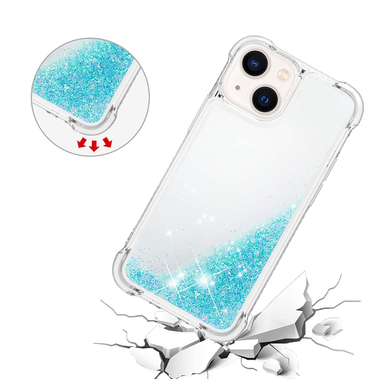 Case for iPhone 15 6.1", Bling Glitter Liquid Clear Case Floating Quicksand Shockproof Protective Sparkle Silicone Soft TPU Case for iPhone 15 6.1