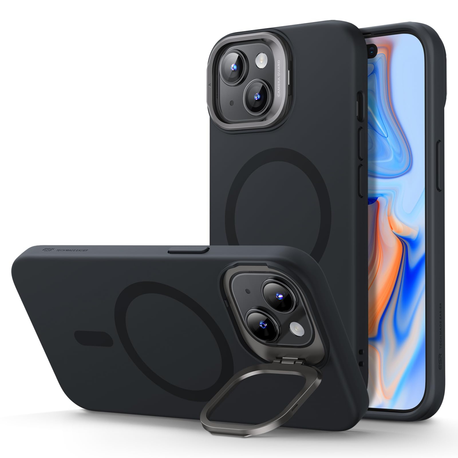 iPhone 15 Case, MagSafe Silicone Case with Stand, Military-Grade Protection, Built-in Camera Stash Stand, Magnetic Phone Case for iPhone 15, Cloud