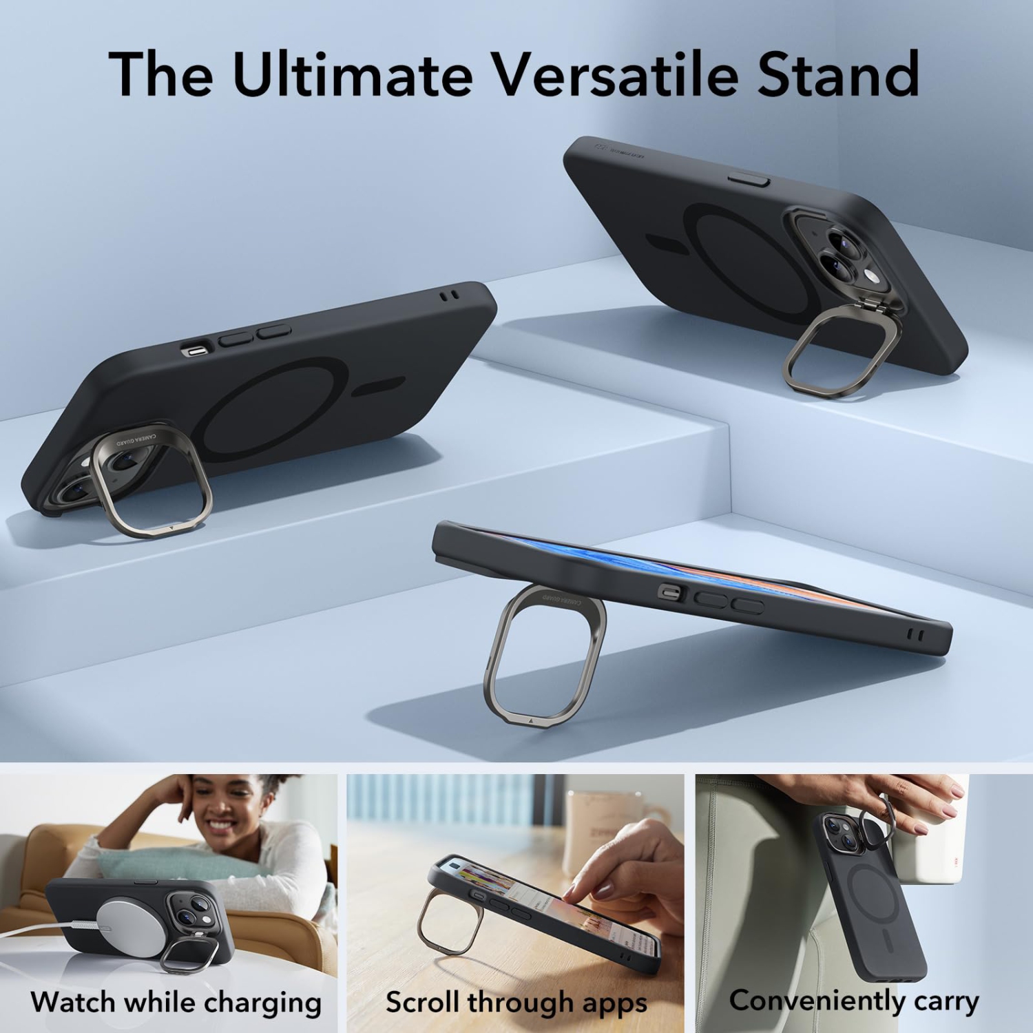 iPhone 15 Case, MagSafe Silicone Case with Stand, Military-Grade Protection, Built-in Camera Stash Stand, Magnetic Phone Case for iPhone 15, Cloud