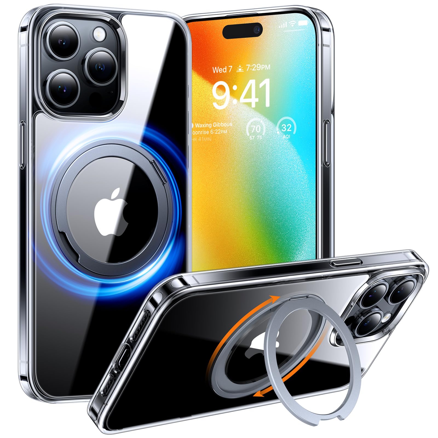 360° Rotatable Ring for iPhone 15 Pro Max Case with Stand, Compatible with MagSafe, Military Grade Drop Protection, Yellowing Resistant, Magnetic