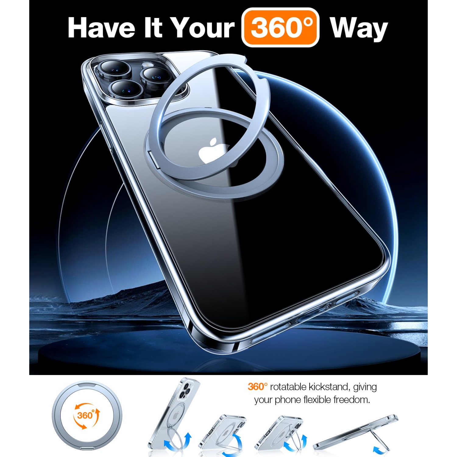 360° Rotatable Ring for iPhone 15 Pro Max Case with Stand, Compatible with MagSafe, Military Grade Drop Protection, Yellowing Resistant, Magnetic