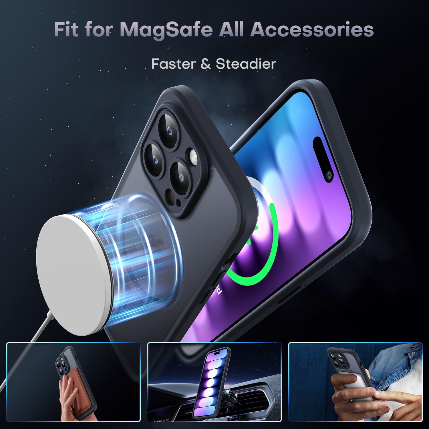 3 in 1 Magnetic for iPhone 15 Pro Max Case, Upgraded Full Camera Protection with 2 Screen Protector, Fit for MagSafe,Translucent Matte Back Phone