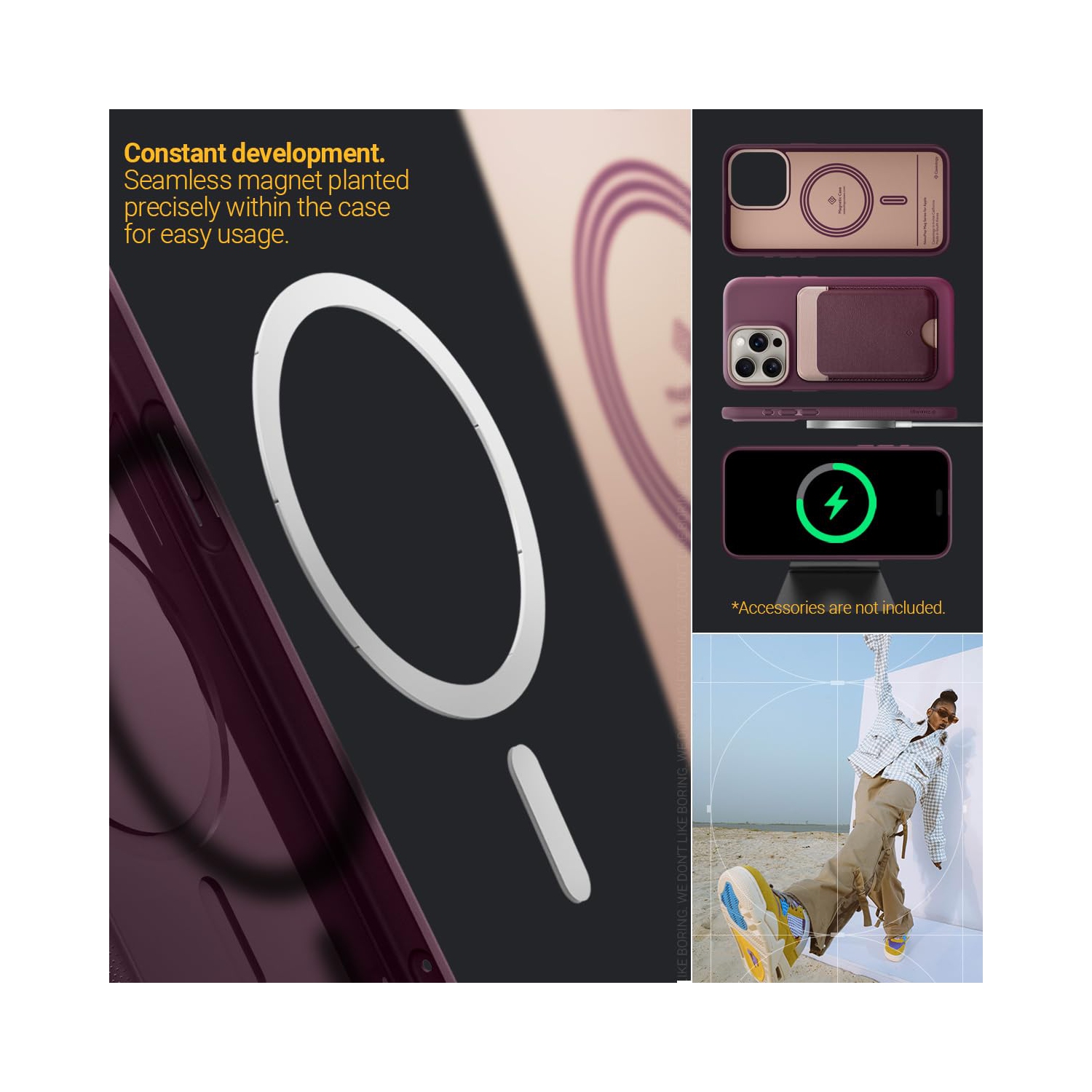 Nano Pop Mag for iPhone 15 Pro Max Case 5G Dual Layer Silicone Case Compatible with Magsafe Military Grade Drop Tested - Burgundy Bean