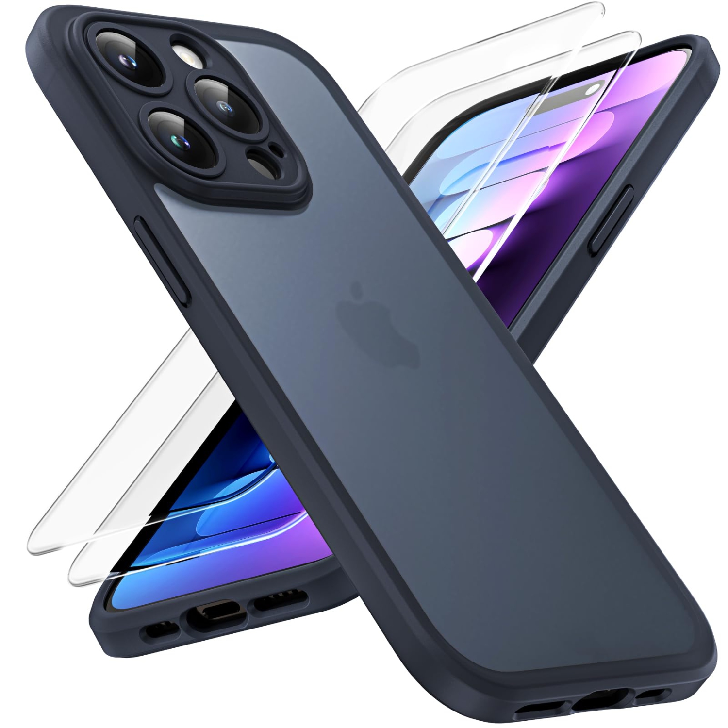 for iPhone 15 Pro Max Case with 2 Pack Screen Protector, Upgraded Full Camera Protection Shockproof Protection Translucent Matte Hard Back for iPhone