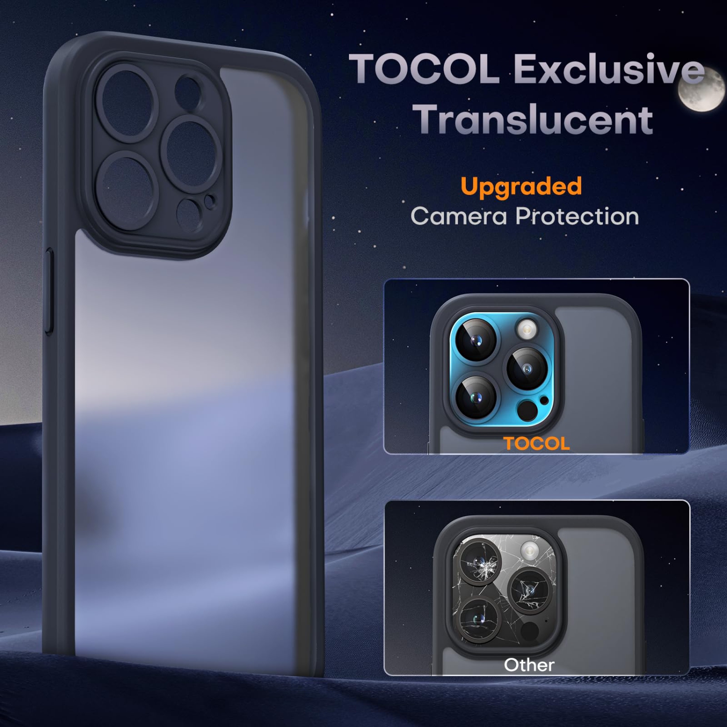 for iPhone 15 Pro Max Case with 2 Pack Screen Protector, Upgraded Full Camera Protection Shockproof Protection Translucent Matte Hard Back for iPhone