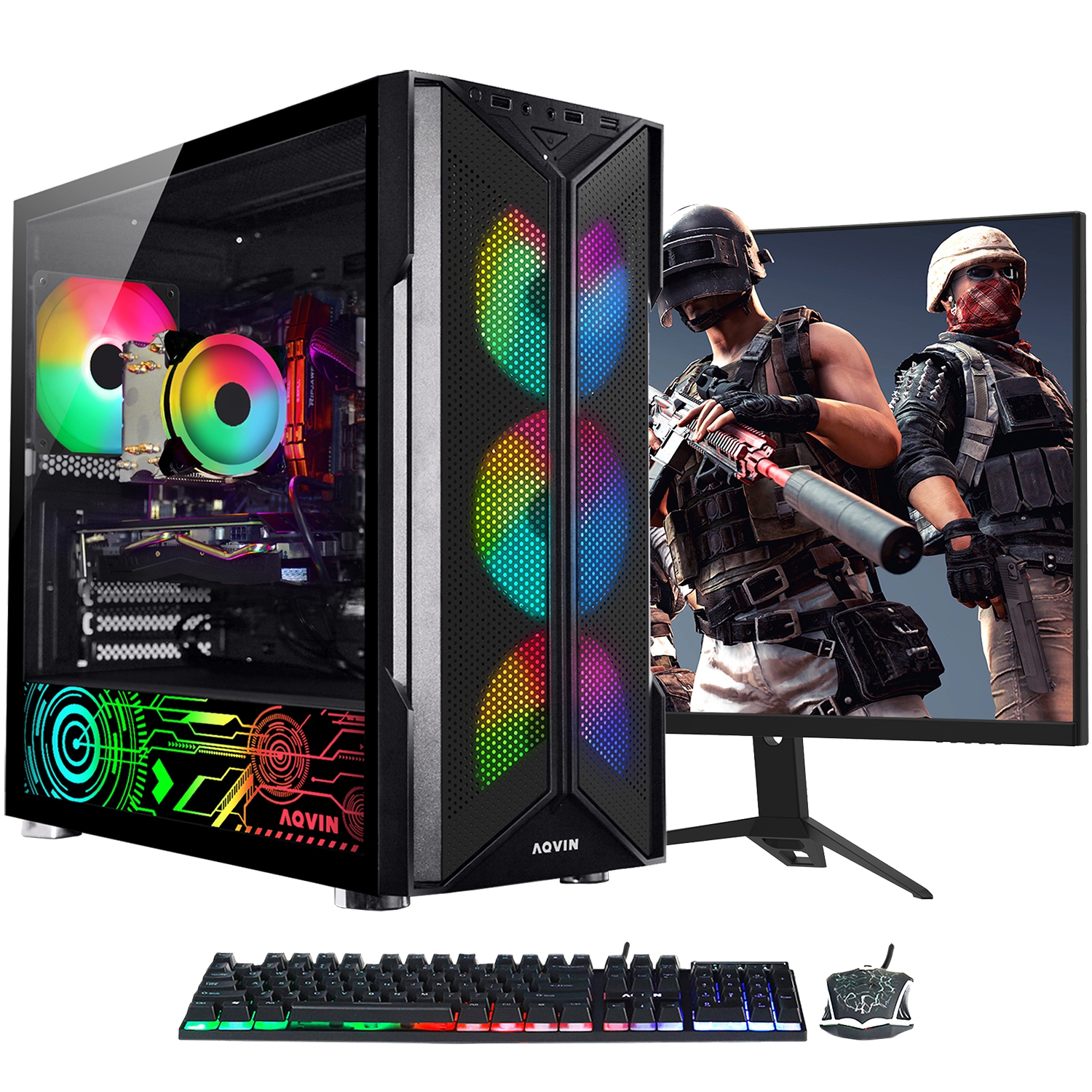 AQVIN-AQ20 Desktop Computer Tower Gaming PC - New 24 inch Curved Gaming Monitor (Intel Core i7 processor/ 32GB RAM/ 1TB SSD/ AMD RX 580 8GB/ Windows 11) - Only at Best Buy