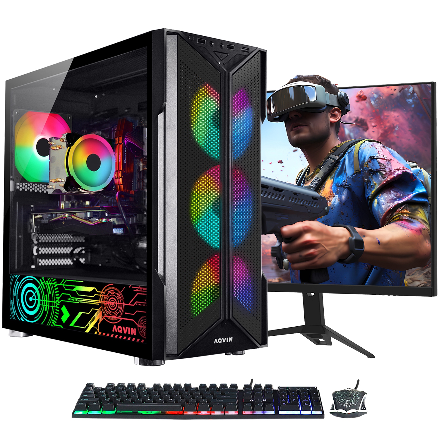 AQVIN-AQ20 Tower Desktop Computer Gaming PC - New 24 inch Curved Gaming Monitor (Intel Core i7/ 32GB RAM/ 2TB SSD/ GeForce GTX 1660 Super 6GB/ Windows 11) - Only at Best Buy