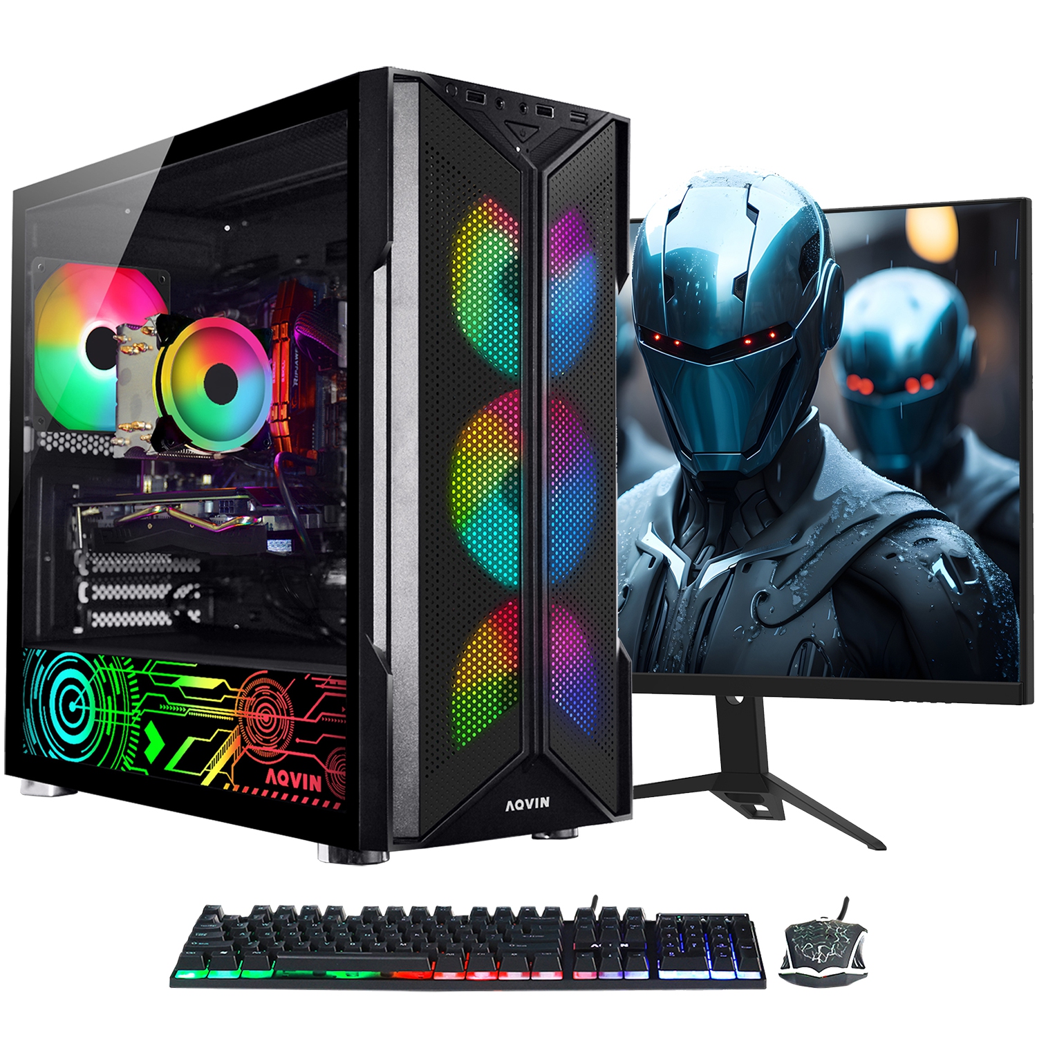 AQVIN-AQ20 Gaming PC Tower Desktop Computer Intel Core i7 up to 4.60 GHz 32GB DDR4 RAM 2TB SSD GeForce RTX 3050 8GB Windows 11 New 24 inch Curved Gaming Monitor