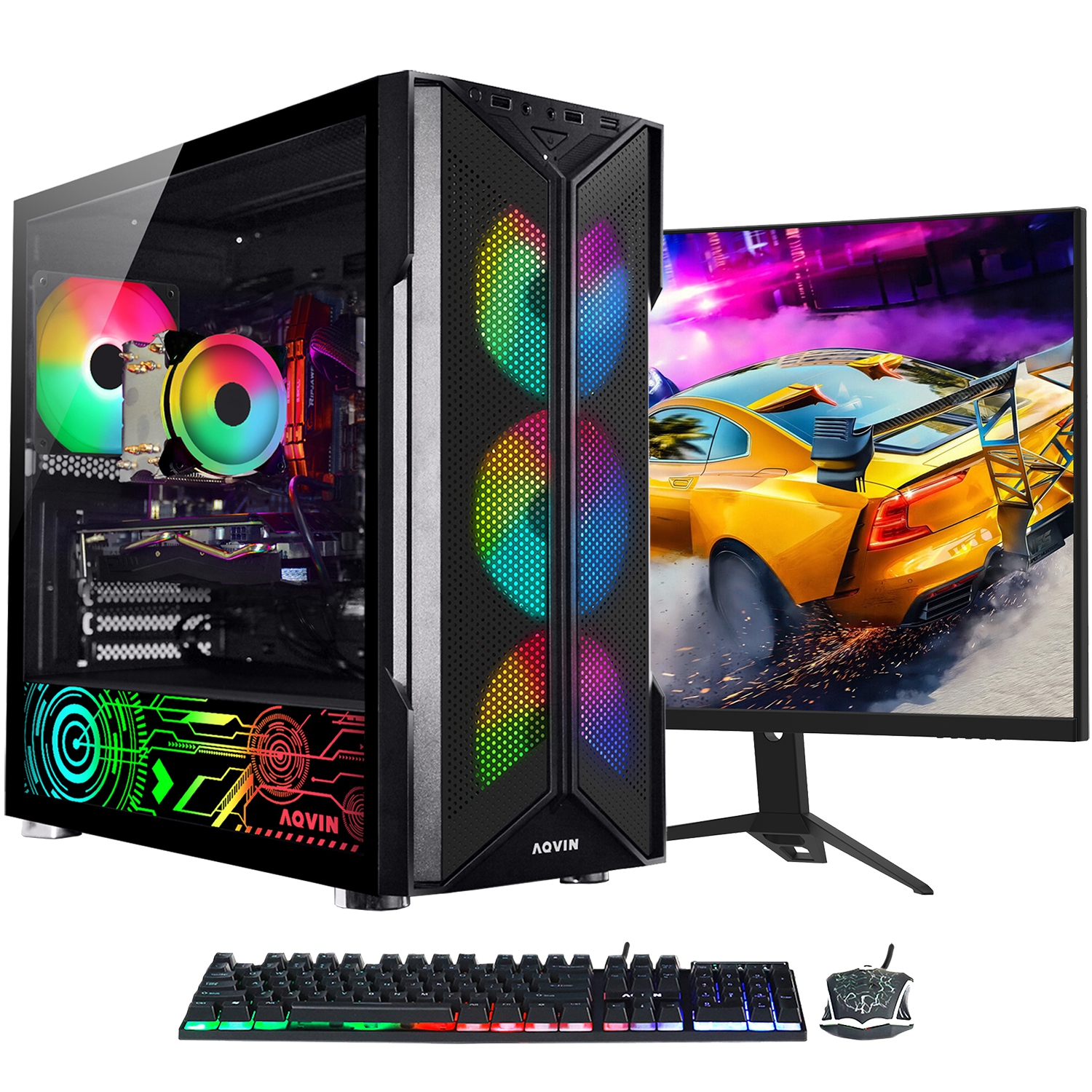 AQVIN-AQ20 Gaming PC Desktop Computer Tower- New 24 inch Curved Gaming Monitor (Intel Core i7/ 32GB RAM/ 2TB SSD/ GeForce GTX 1650 4GB/ Windows 11) - Only at Best Buy