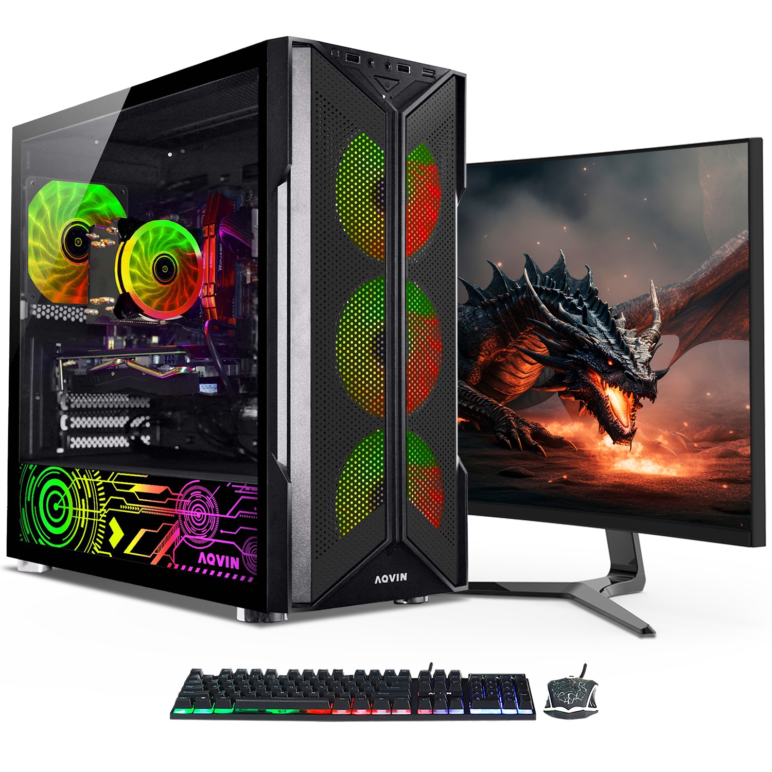 Gaming PC AQVIN-AQ20 Desktop Computer Tower - New 24 inch Curved Gaming Monitor(Intel Core i7 processor/ 32GB DDR4 RAM/ 1TB SSD/ GeForce RTX 3060 12GB/ Windows 11)- Only at BestBuy