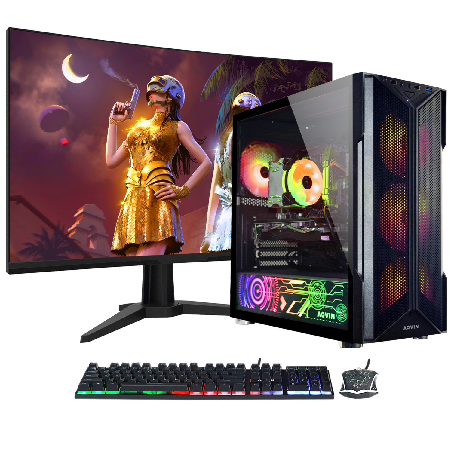 Gaming PC AQVIN-AQ20 Desktop Computer Tower - New 24 inch Curved Gaming Monitor (Intel Core i7/ 32GB DDR4 RAM/ 1TB SSD/ GeForce RTX 3060 12GB/ Windows 10 Pro) - Only at Best Buy