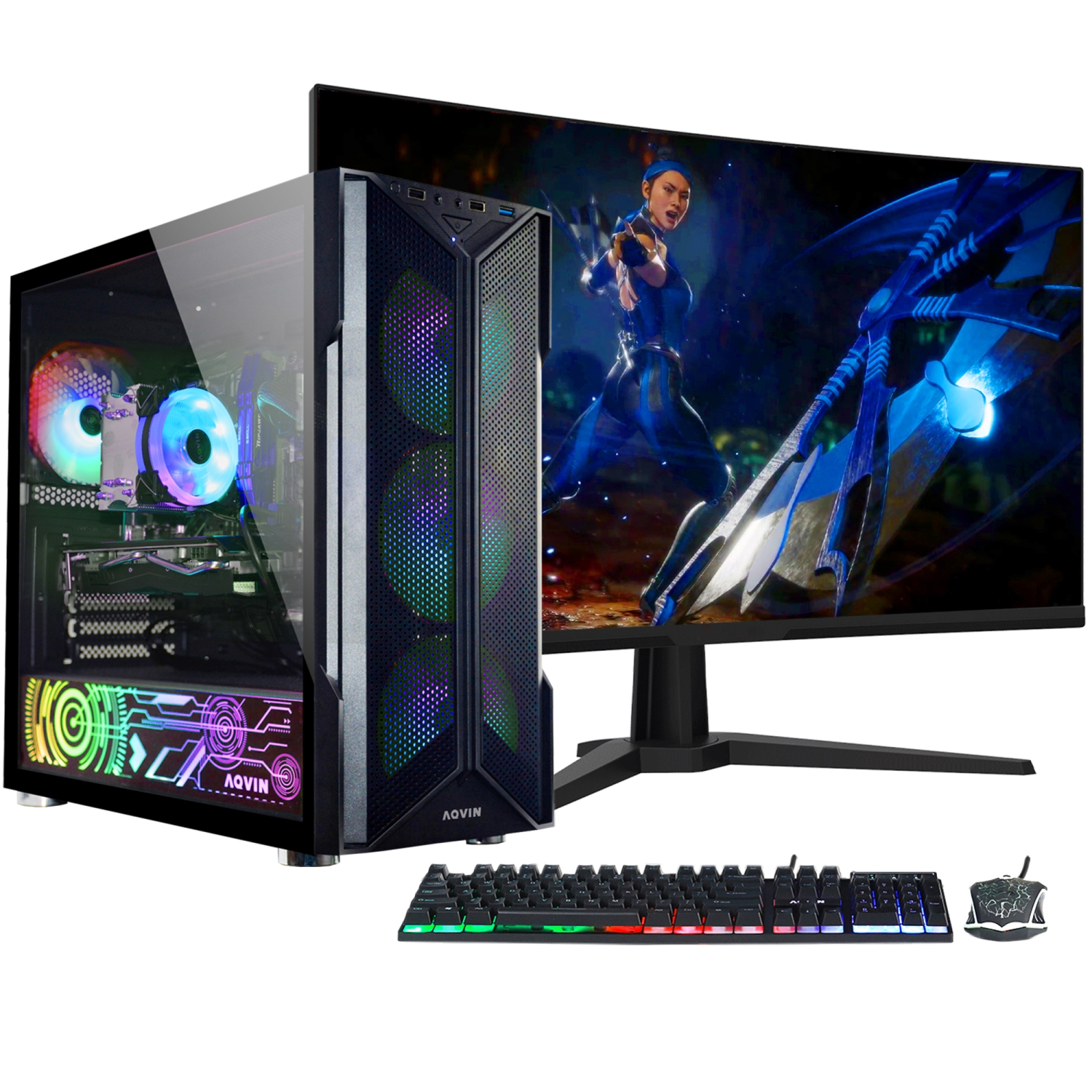 AQVIN-AQ20 Desktop Computer Tower Gaming PC - New 24 inch Curved Gaming Monitor (Intel Core i7 processor/ 32GB RAM/ 1TB SSD/ AMD RX 580 8GB/ Windows 10 Pro) - Only at Best Buy