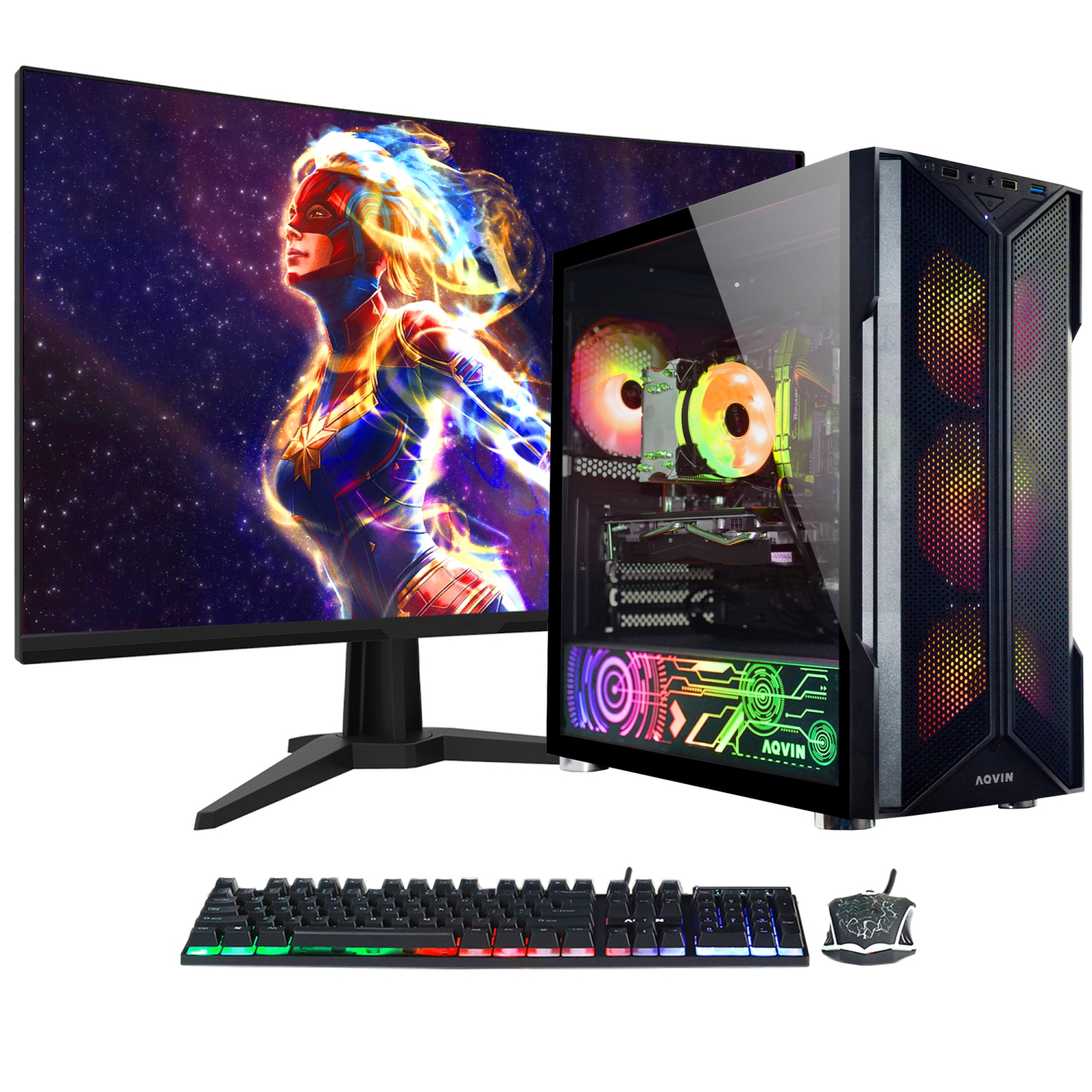 AQVIN-AQ20 Tower Desktop Computer Gaming PC - New 24 inch Curved Gaming Monitor (Intel Core i7/ 32GB RAM/ 2TB SSD/ GeForce GTX 1660 Super 6GB/ Windows 10 Pro) - Only at Best Buy