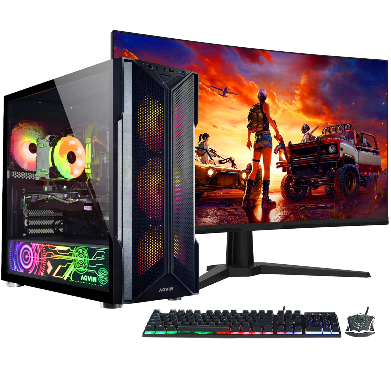 AQVIN-AQ20 Gaming PC Tower Desktop Computer - New 24 inch Curved Gaming Monitor (Intel Core i7 processor/ 32GB RAM/ 1TB SSD/ GeForce RTX 3050 8GB/ Windows 10 Pro)- Only at Best Buy